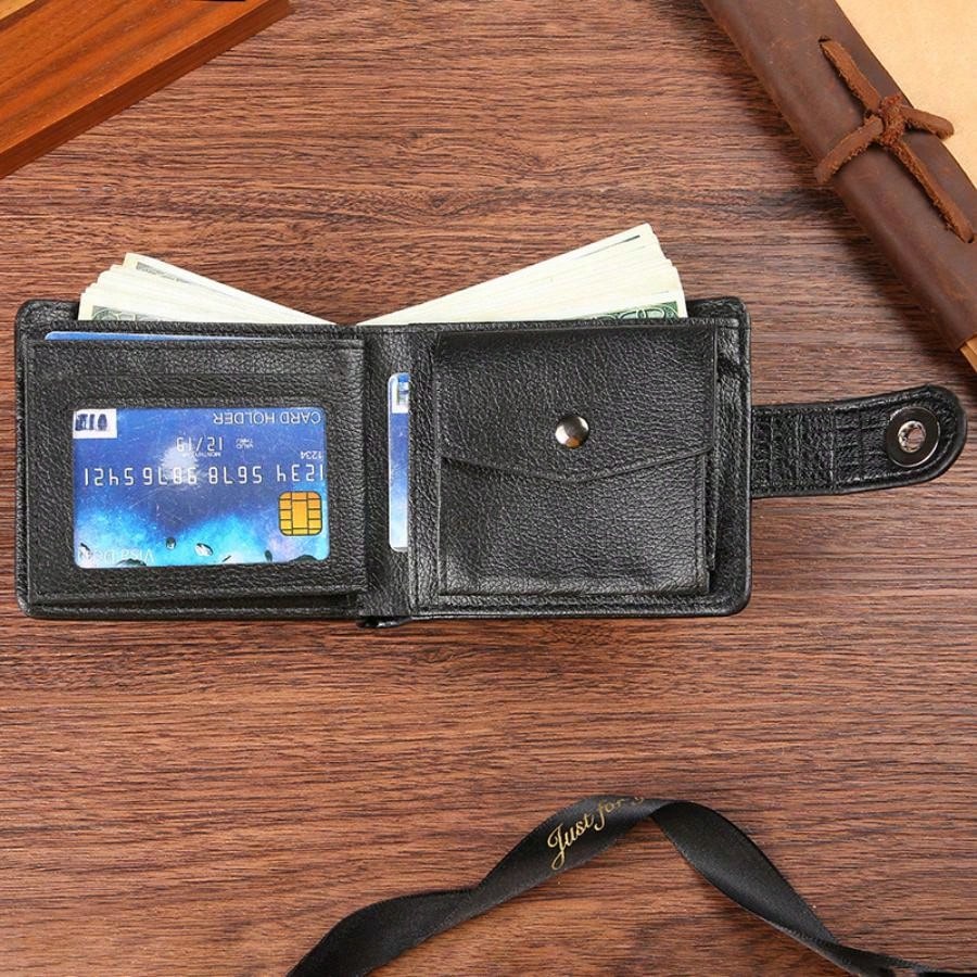 1pc Gift Men'S Business Men'S Retro Short Wallet Solid Loose Leaf Coin Bag Small Wallet Large Capacity File Bag Card Wallet