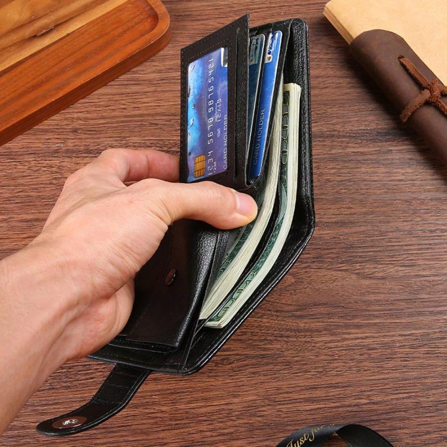 1pc Gift Men'S Business Men'S Retro Short Wallet Solid Loose Leaf Coin Bag Small Wallet Large Capacity File Bag Card Wallet