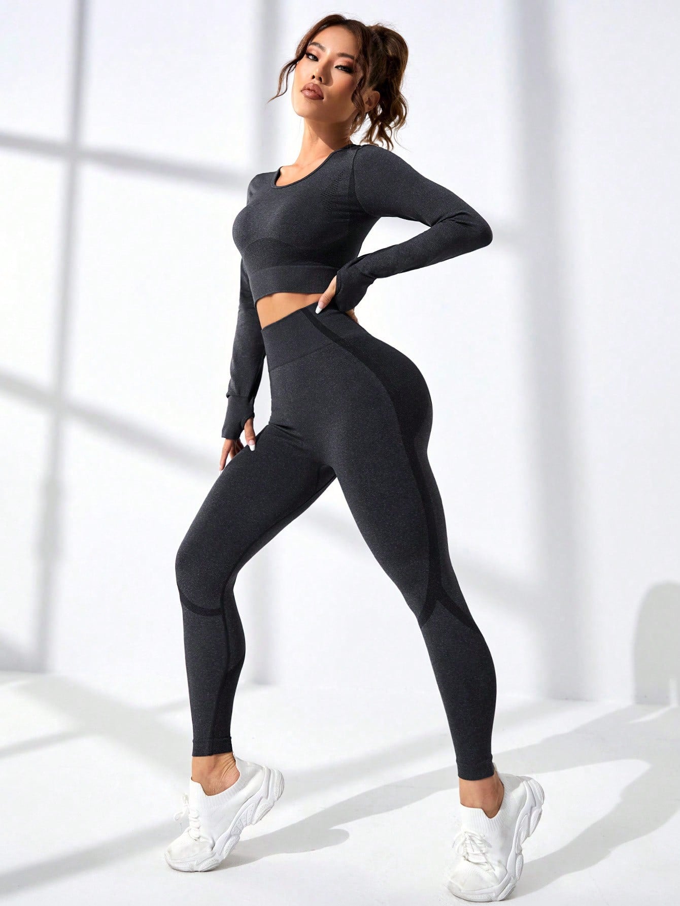 Women's Seamless Color Block Letter Printed Fitness Suit