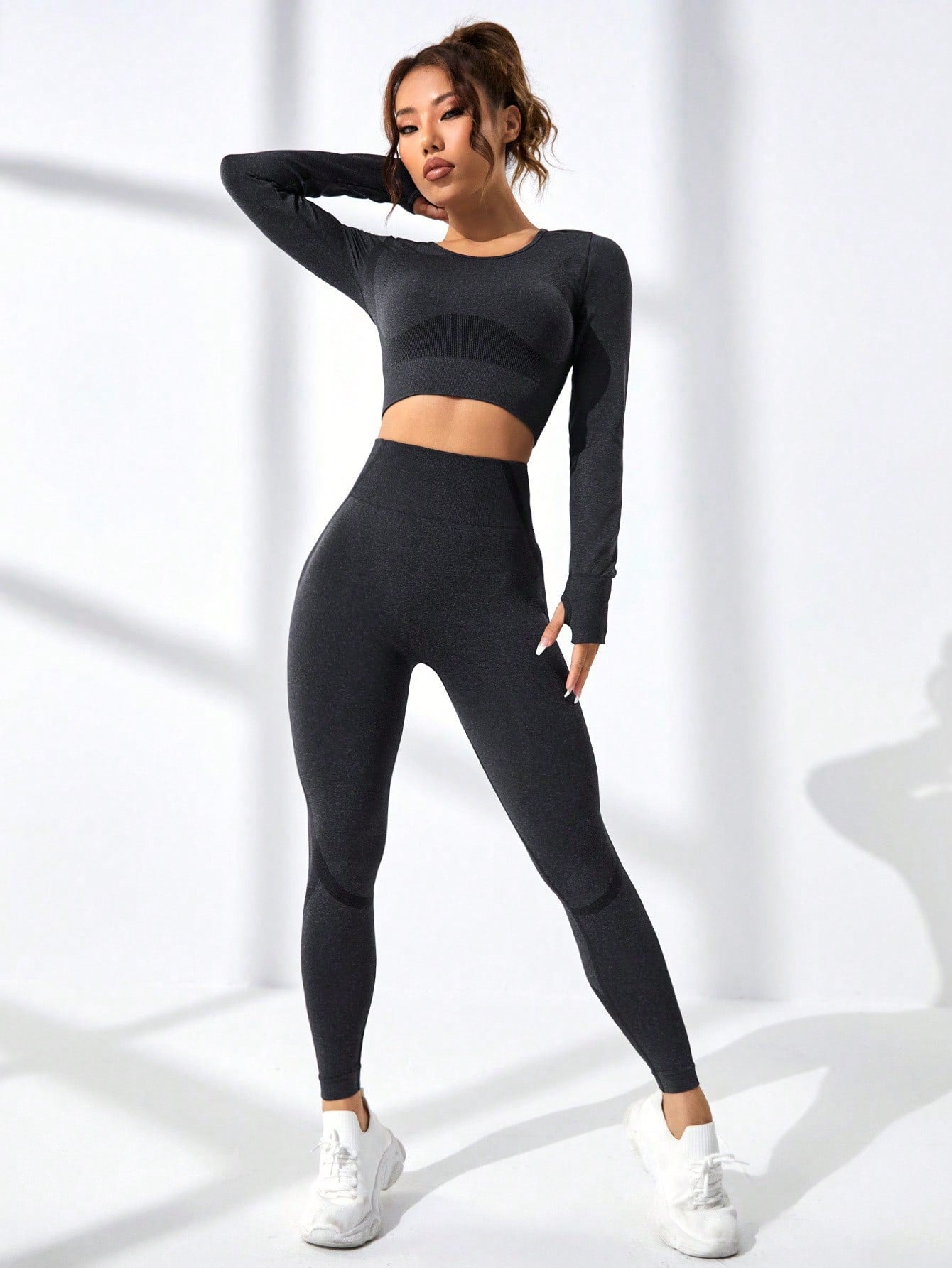 Women's Seamless Color Block Letter Printed Fitness Suit