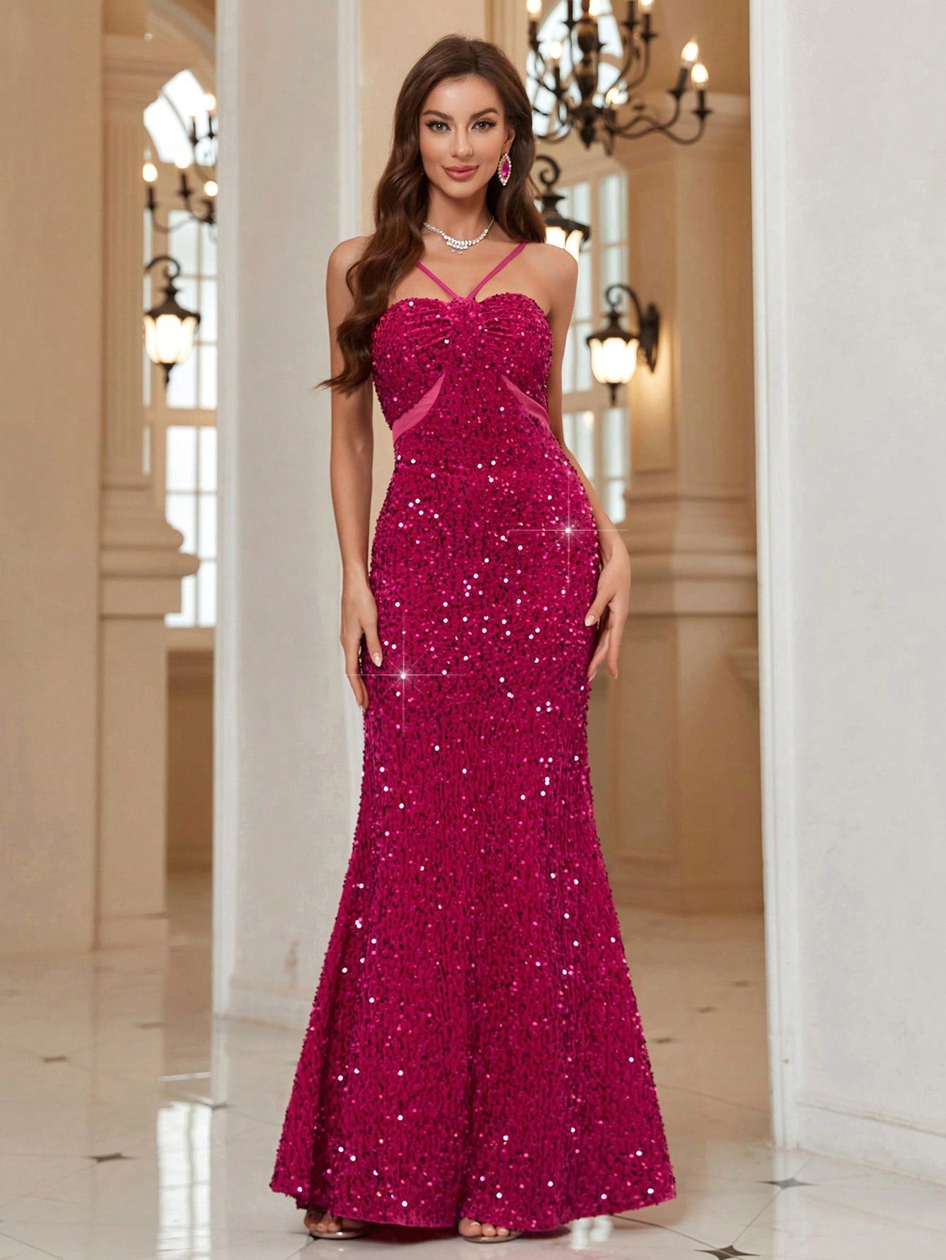 Belle Backless Mermaid Sequin Evening Party Dress