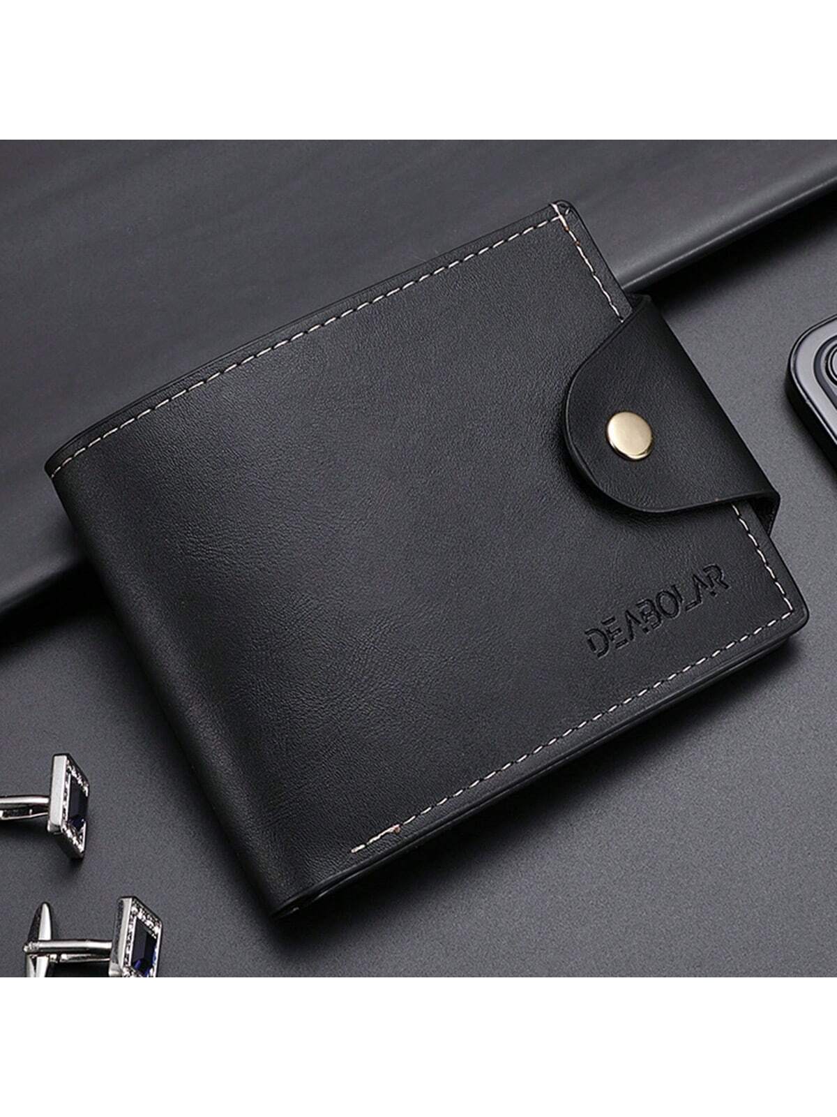 1pc Retro European And American Style Short Soft Pu Leather Wallet For Men With Business Clasp