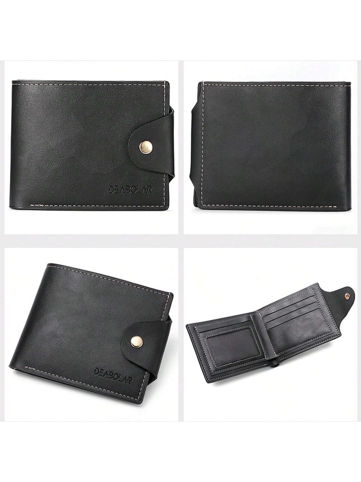 1pc Retro European And American Style Short Soft Pu Leather Wallet For Men With Business Clasp