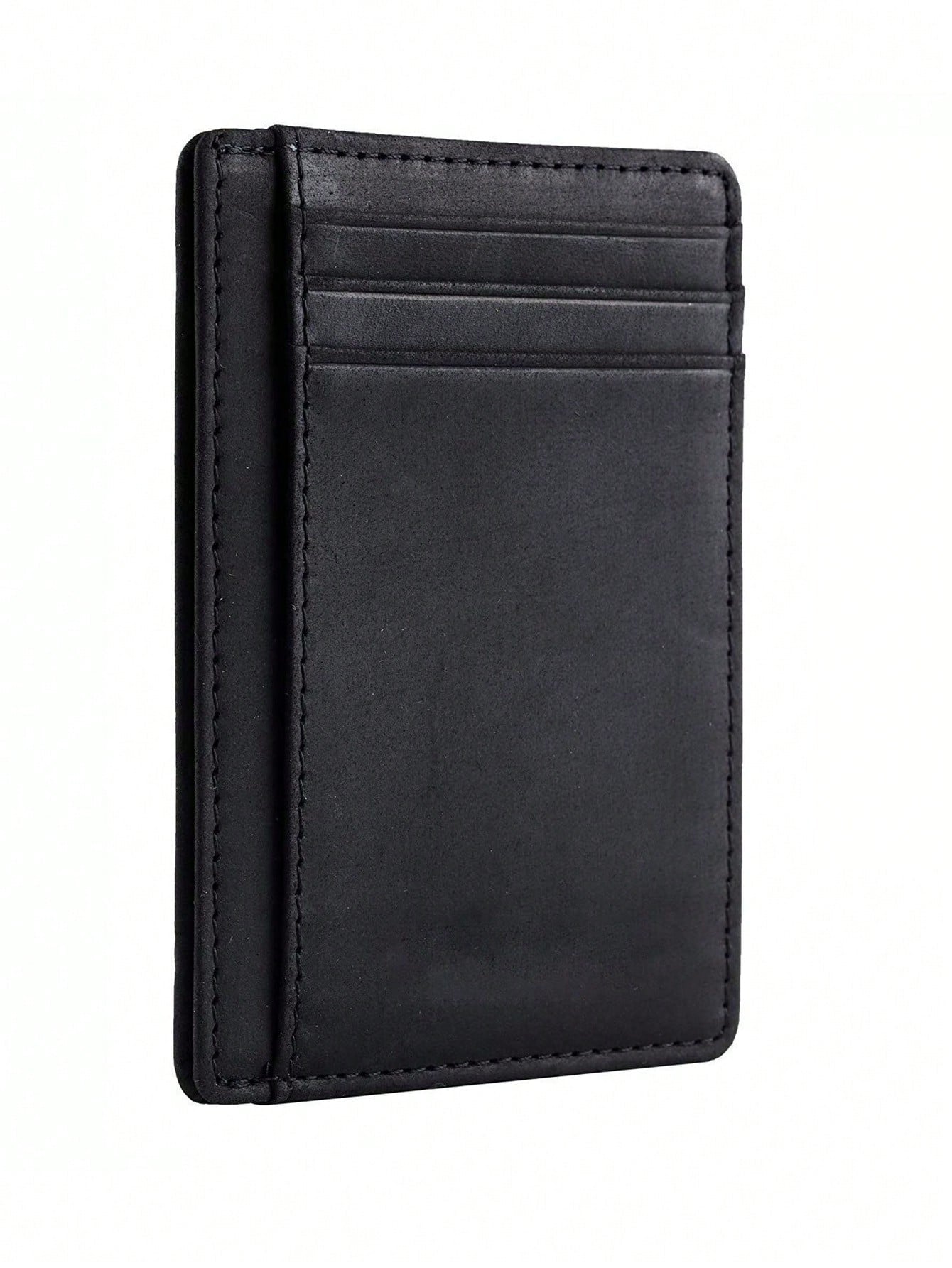 1pc Men'S Ultra-Thin Rfid Blocking Minimalist Pu Leather Wallet With Front Pocket, Black, Medium