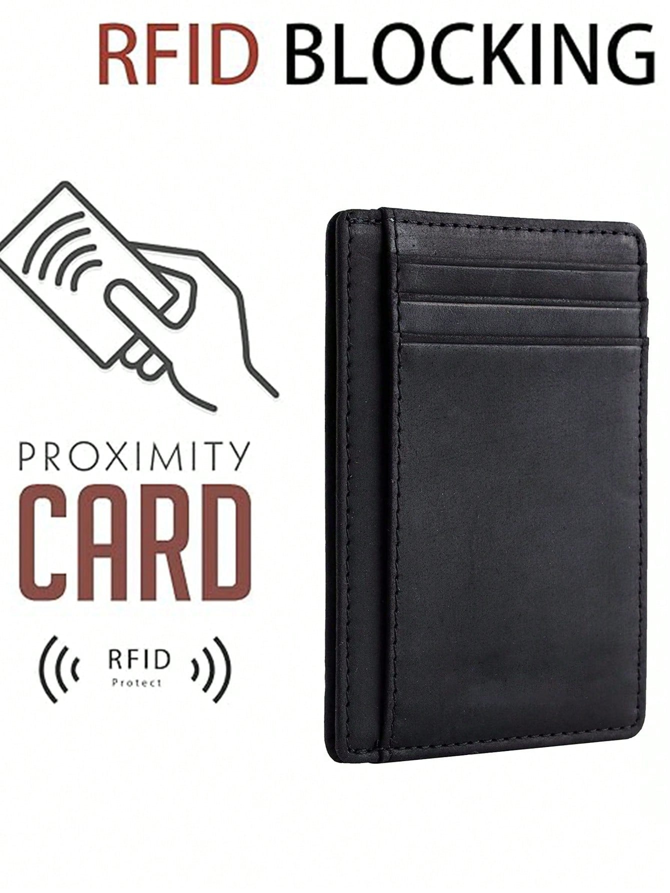 1pc Men'S Ultra-Thin Rfid Blocking Minimalist Pu Leather Wallet With Front Pocket, Black, Medium