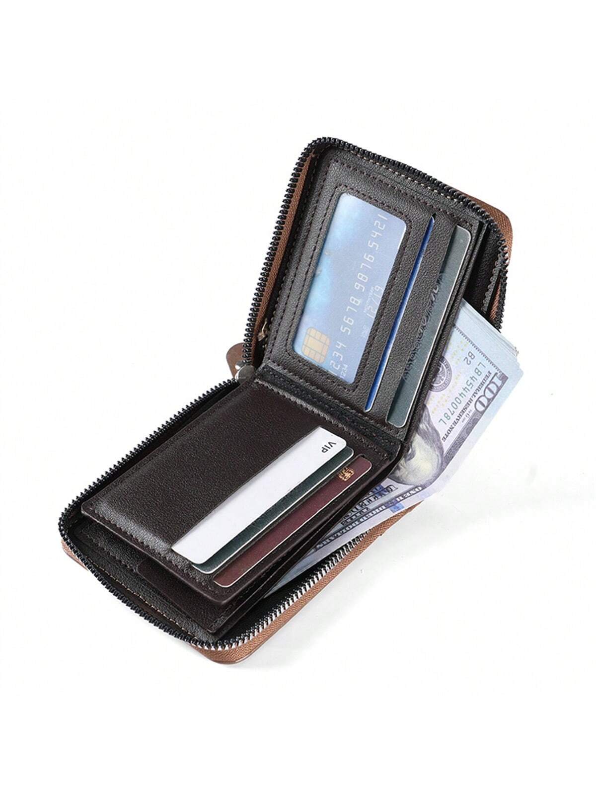 New Men'S Short Wallet, Multifunctional Driver'S License Card Holder, Coin Purse, Teenager Brand Zipper Wallet