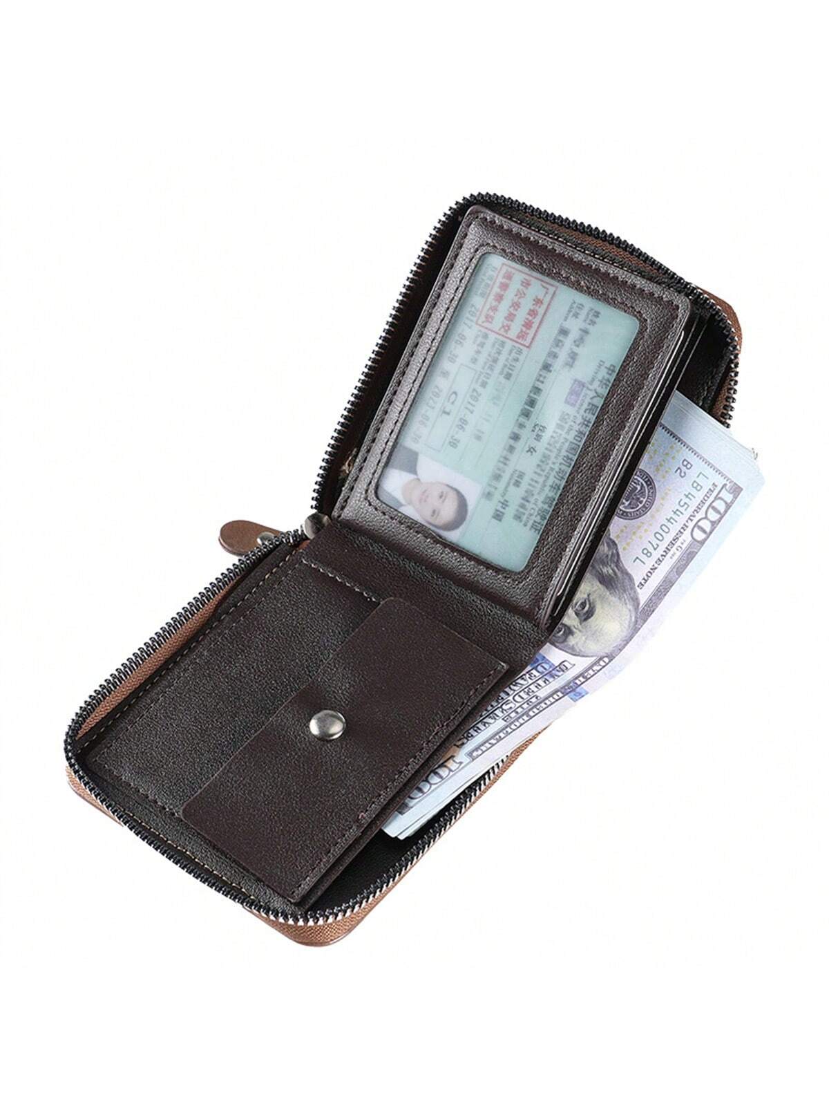 New Men'S Short Wallet, Multifunctional Driver'S License Card Holder, Coin Purse, Teenager Brand Zipper Wallet