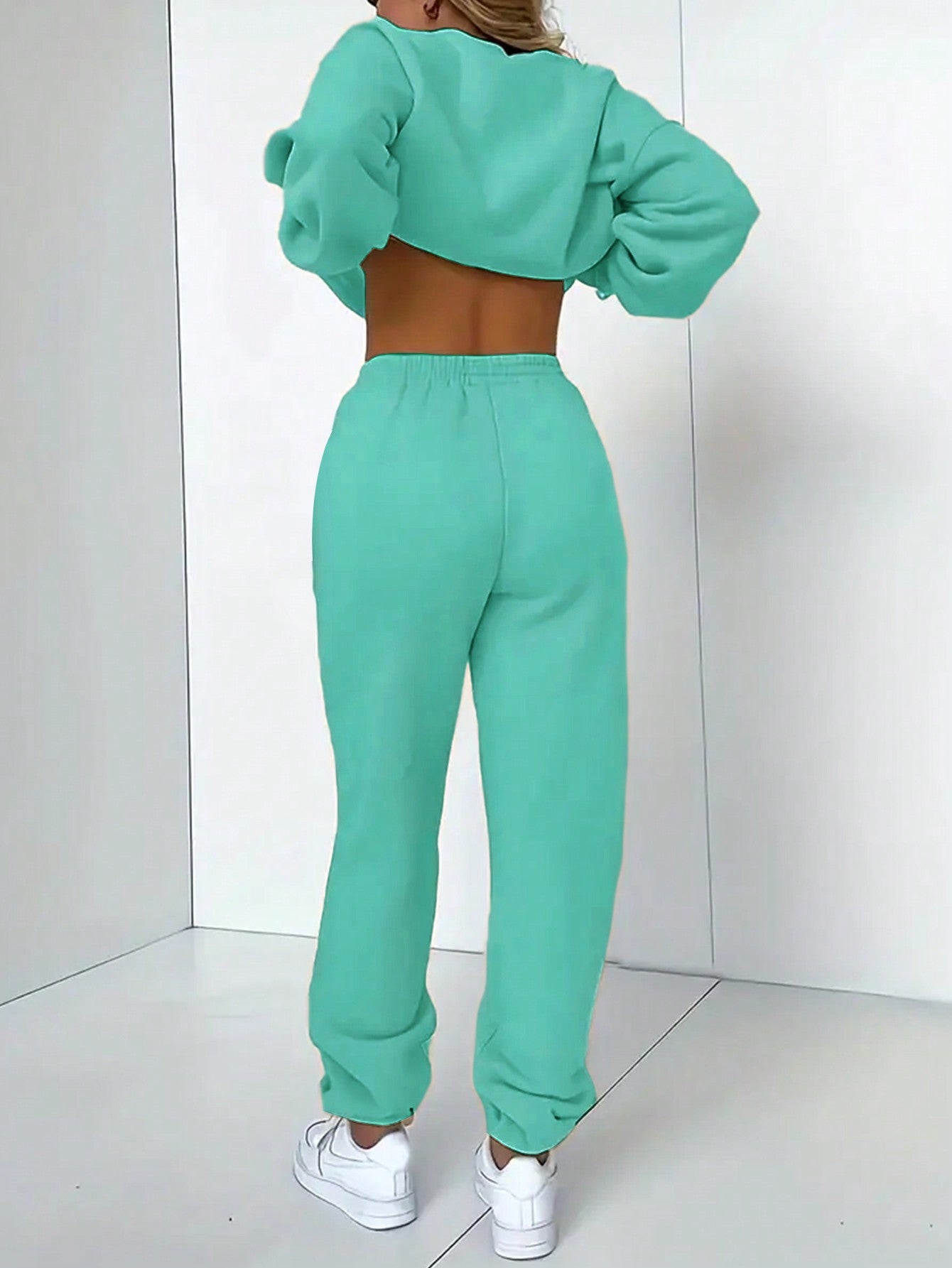 2pcs/Set Solid Color Long Sleeve Hoodie And Sport Pants