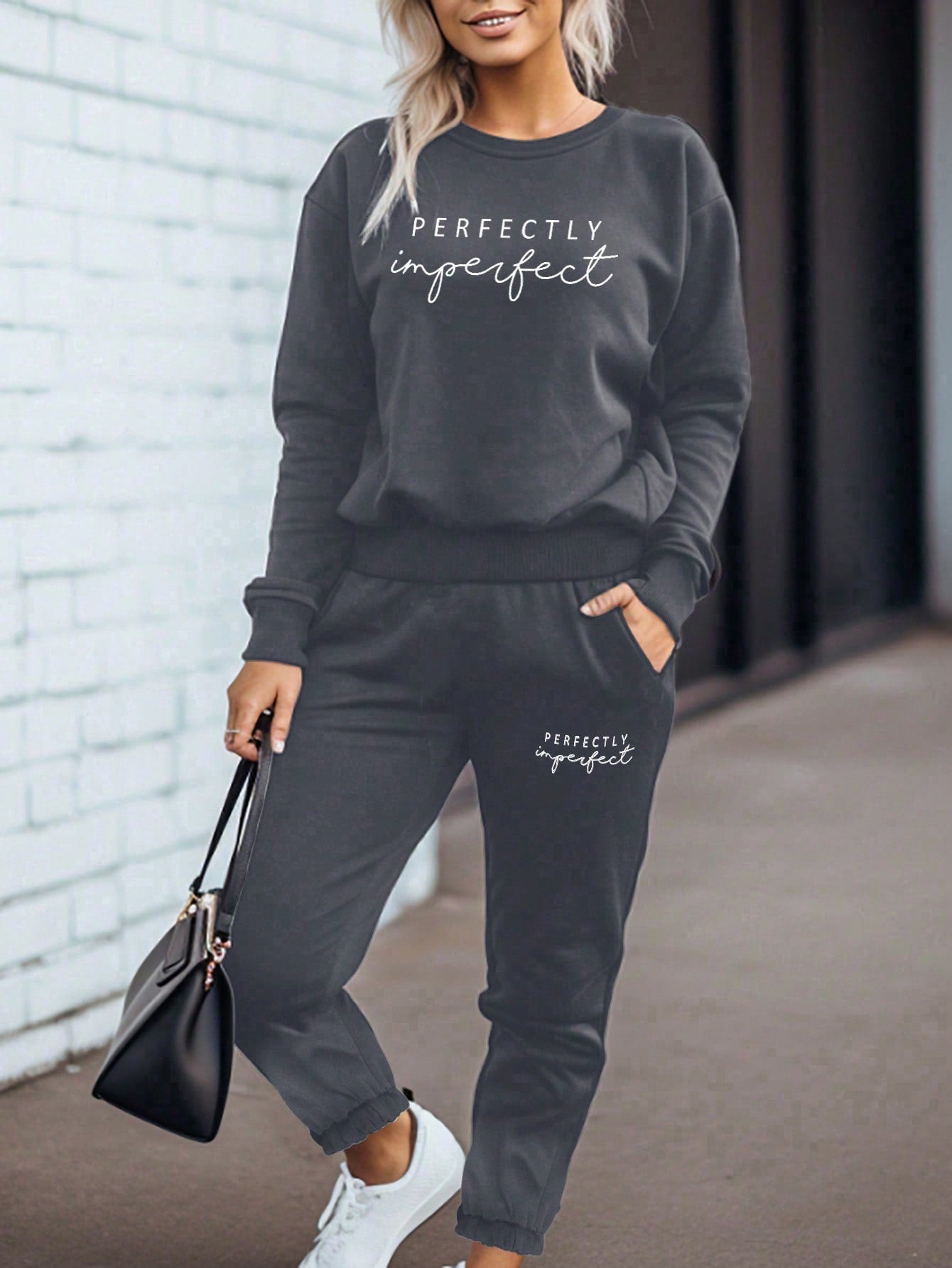 Letter Graphic Drop Shoulder Sweatshirt & Sweatpants