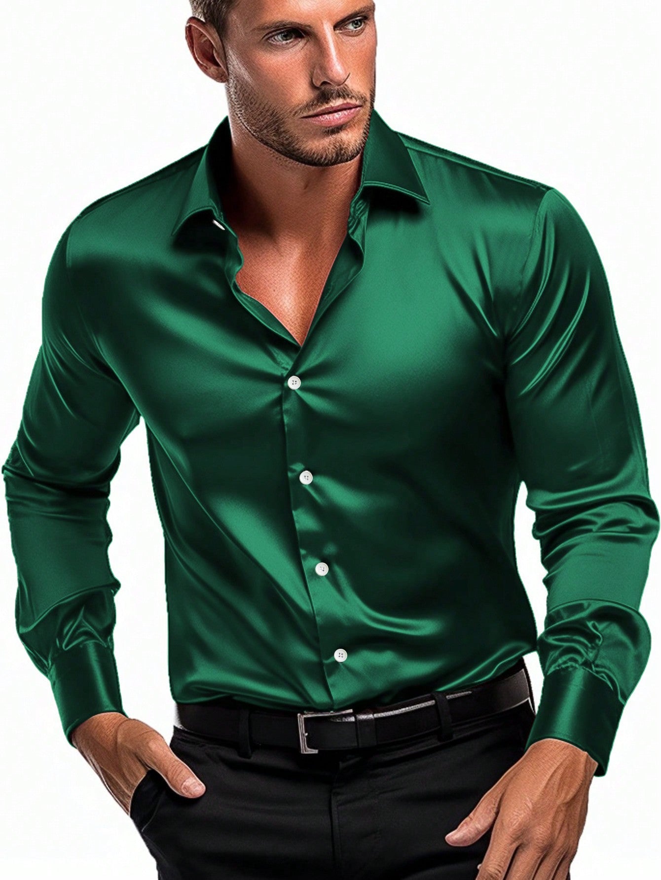 NITAGUT Men's Satin Shirt