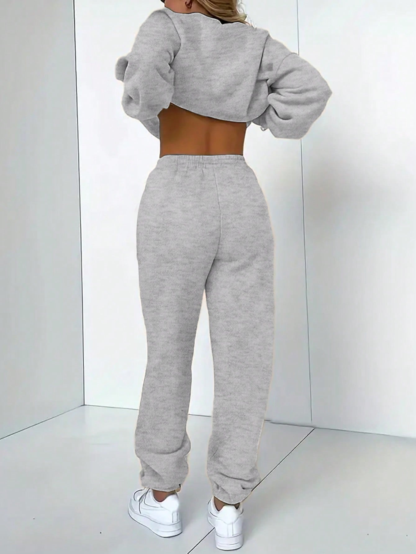 2pcs/Set Solid Color Long Sleeve Hoodie And Sport Pants