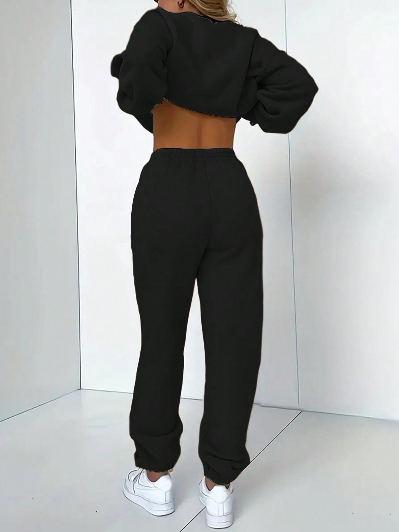 2pcs/Set Solid Color Long Sleeve Hoodie And Sport Pants