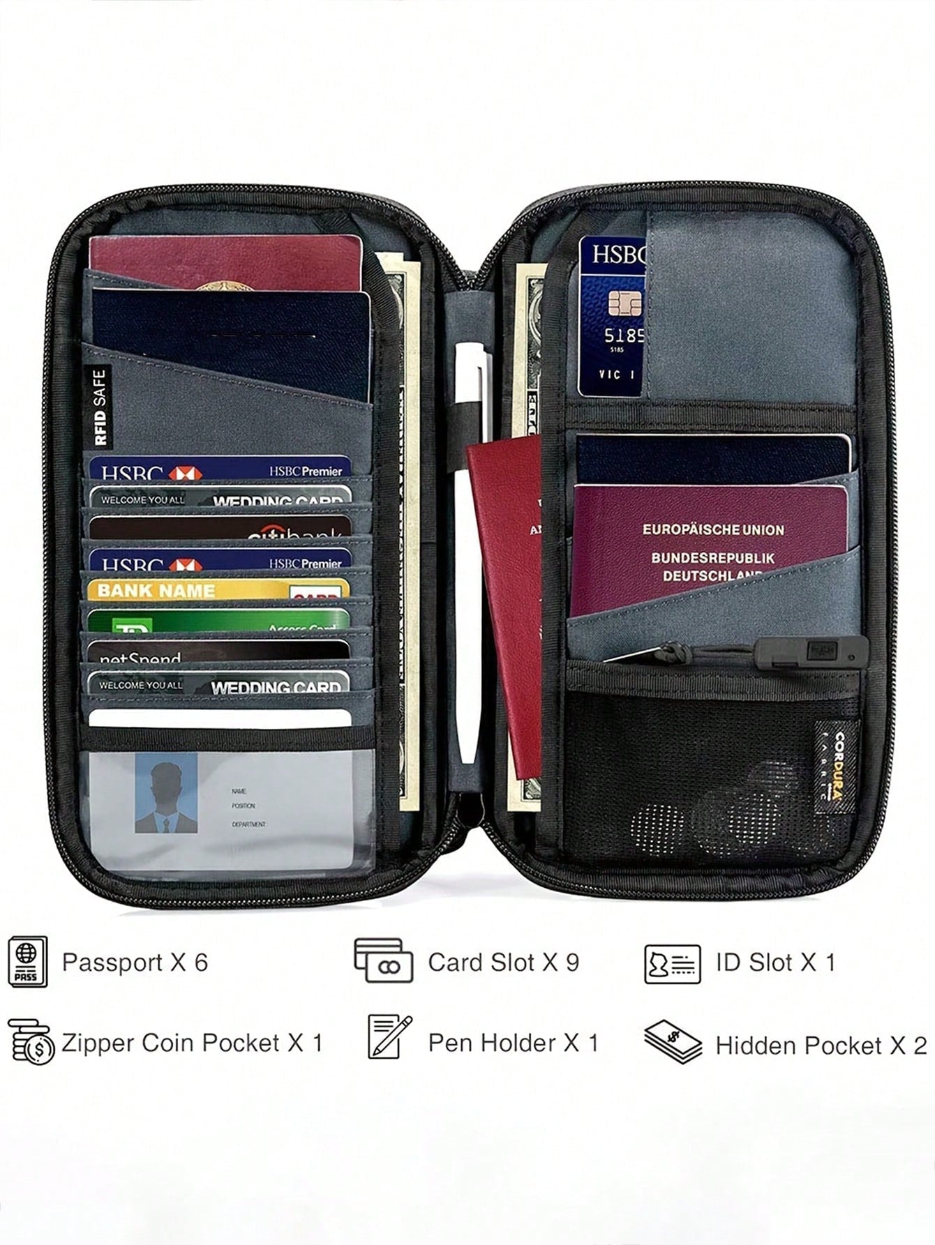 1pc Men'S Multifunctional Passport Card Holder, Waterproof Oxford Cloth Hand Bag For Travel, Business Trip, Daily Use