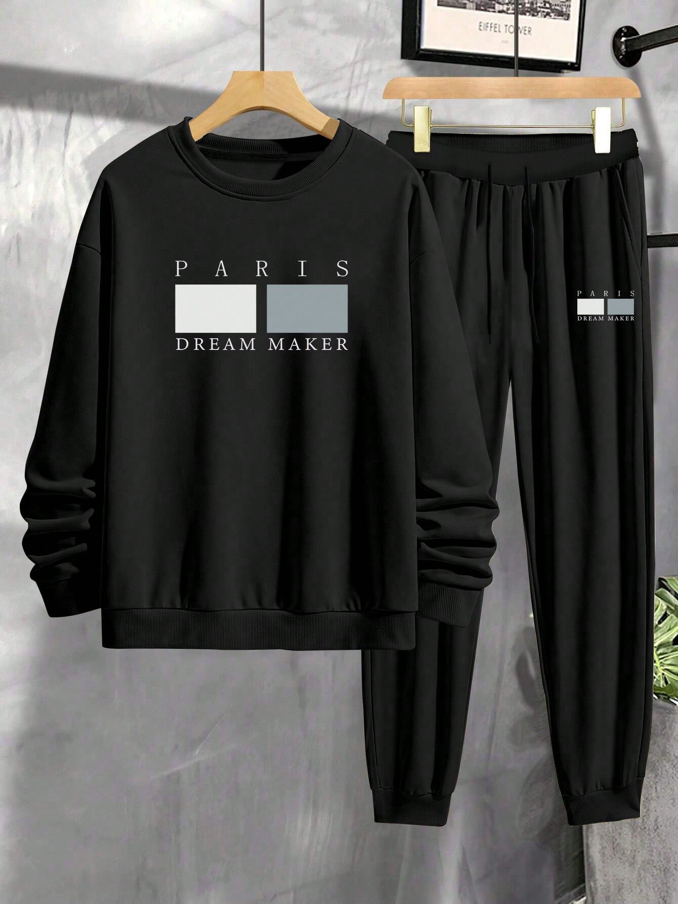 Manfinity Men's Casual Letter Print Oversized Sweatshirt And Jogger Pants Set