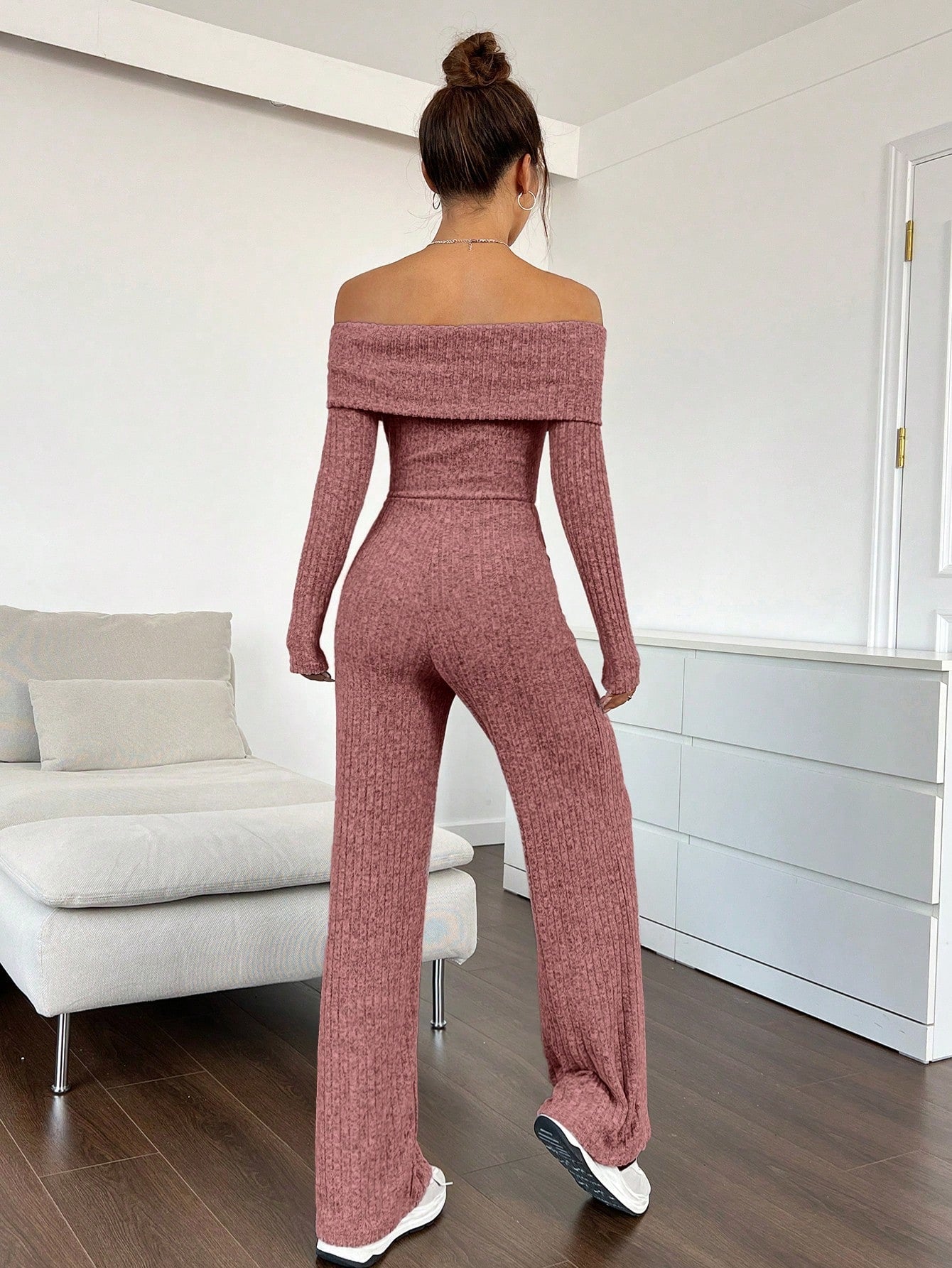 EZwear Foldover Off Shoulder Wide Leg Jumpsuit