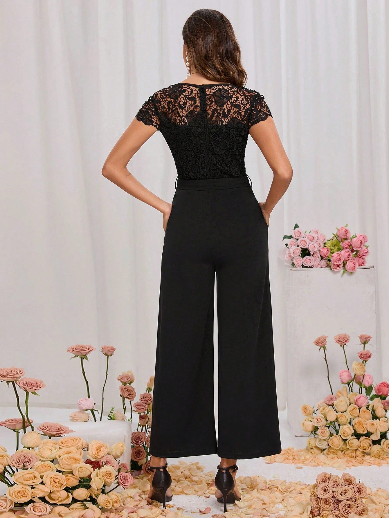 Clasi  Lace Panel Belted Jumpsuit