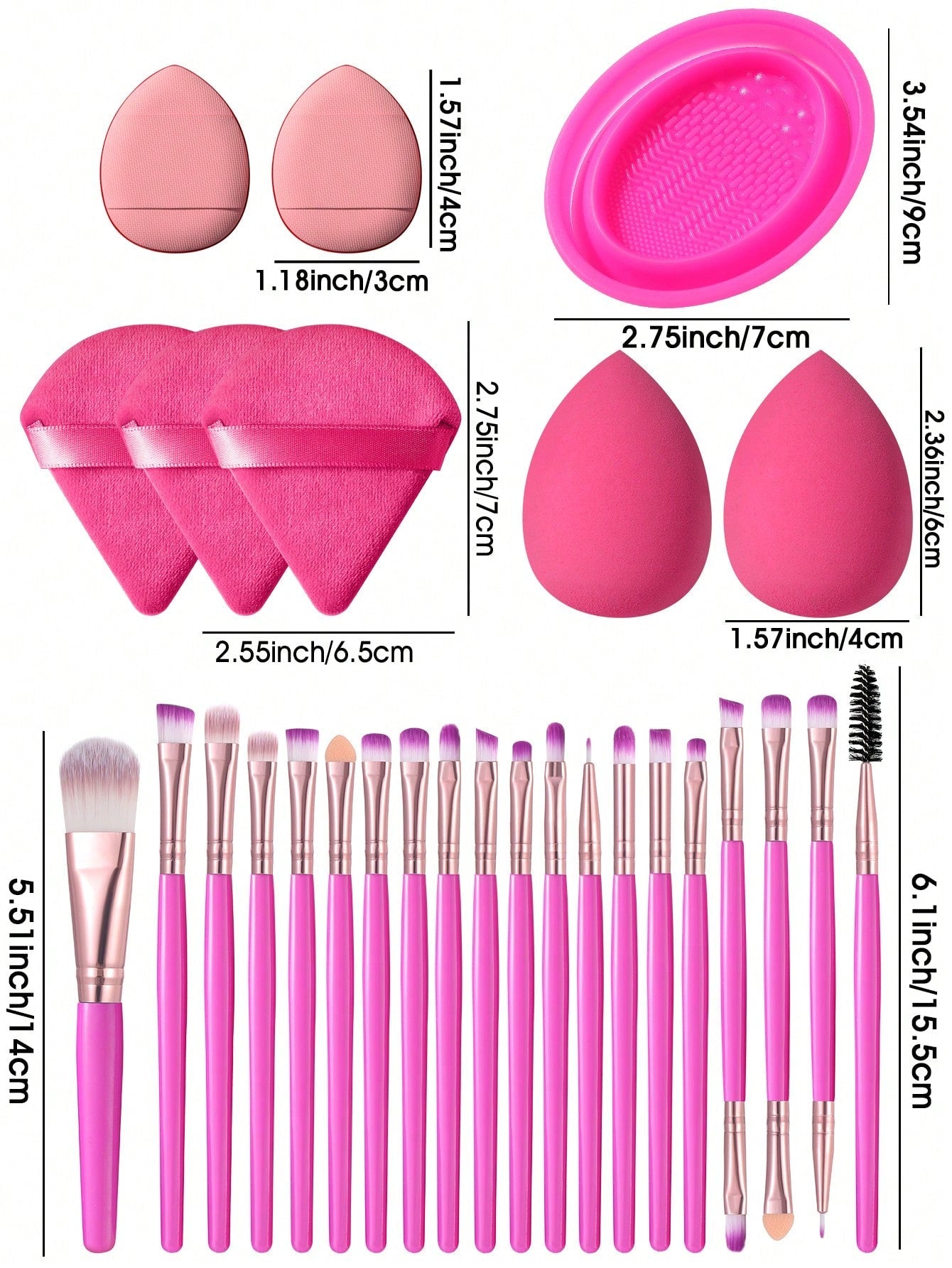 7pcs Makeup Sponge Puff Set + 1pc Makeup Brush Cleaning Bowl + 20pcs Synthetic Hair Eyeshadow Blending Brush Set, Cosmetics Tool Kit For Face And Eyes Black Friday