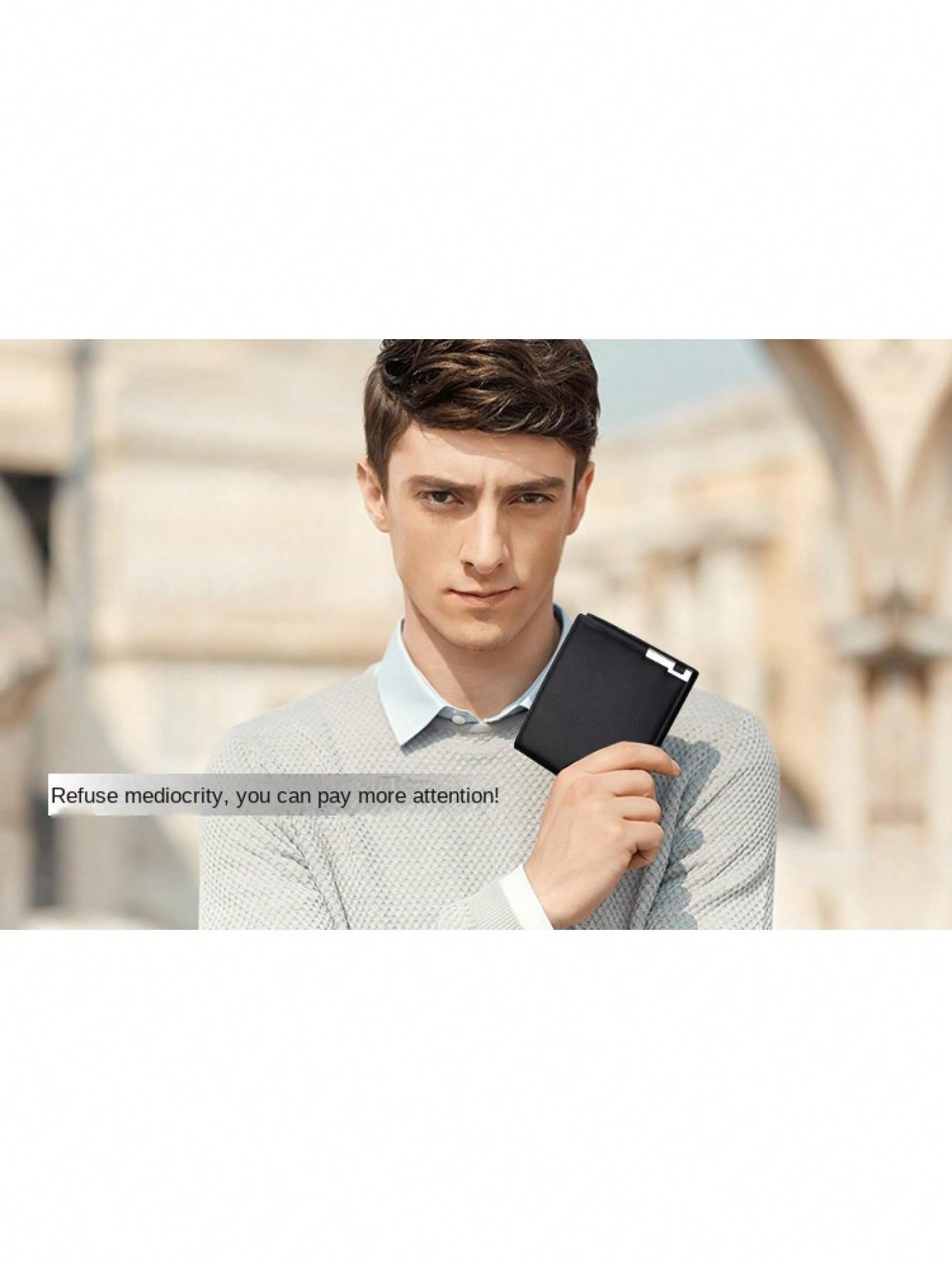 1pc New Arrival Men'S Short Wallet With Metal Edges, Fashion Card Holder Purse For Young Adults