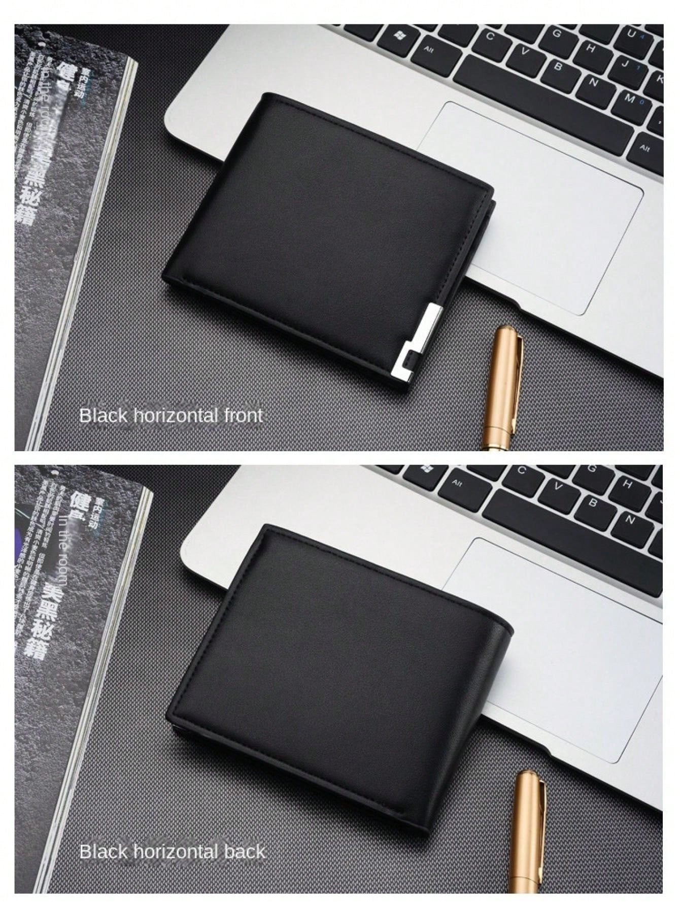 1pc New Arrival Men'S Short Wallet With Metal Edges, Fashion Card Holder Purse For Young Adults