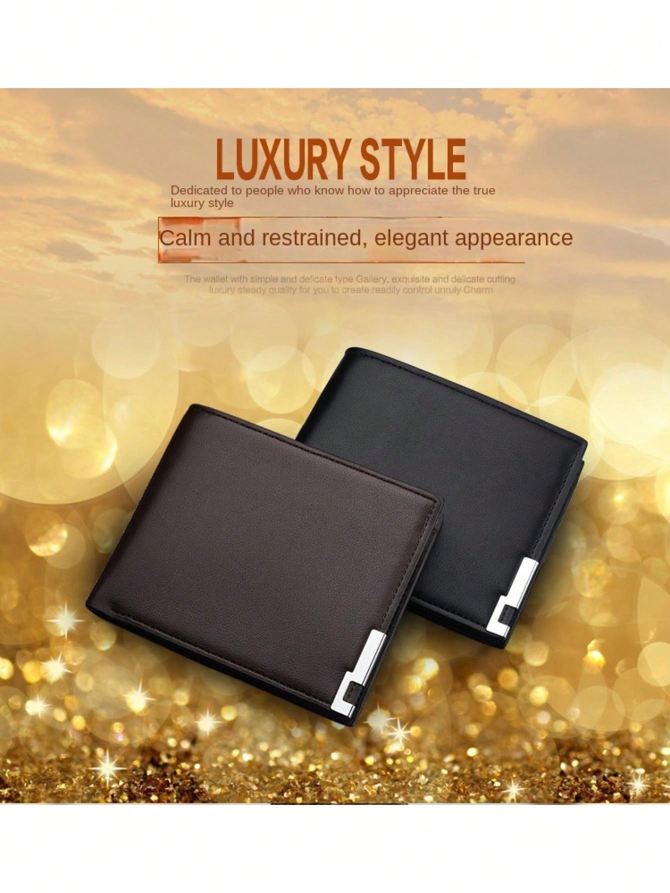 1pc New Arrival Men'S Short Wallet With Metal Edges, Fashion Card Holder Purse For Young Adults