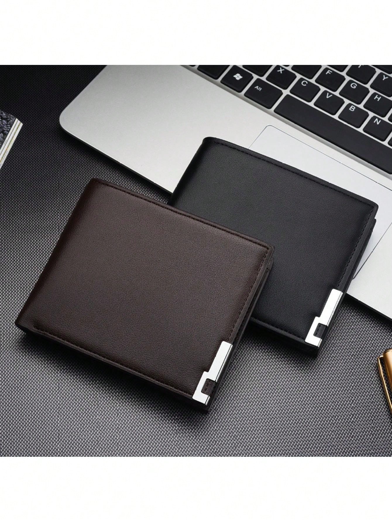 1pc New Arrival Men'S Short Wallet With Metal Edges, Fashion Card Holder Purse For Young Adults