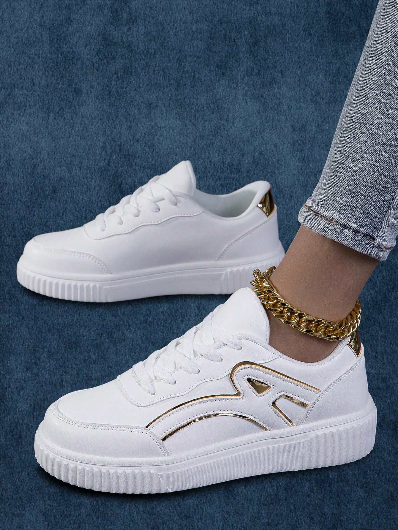 New White Thick Sole Leather Women'S Platform Shoes, Breathable Low Cut Lace-Up With Soft Non-Slip Sole, Comfortable Casual Sports Flat Outdoor Walking Shoes