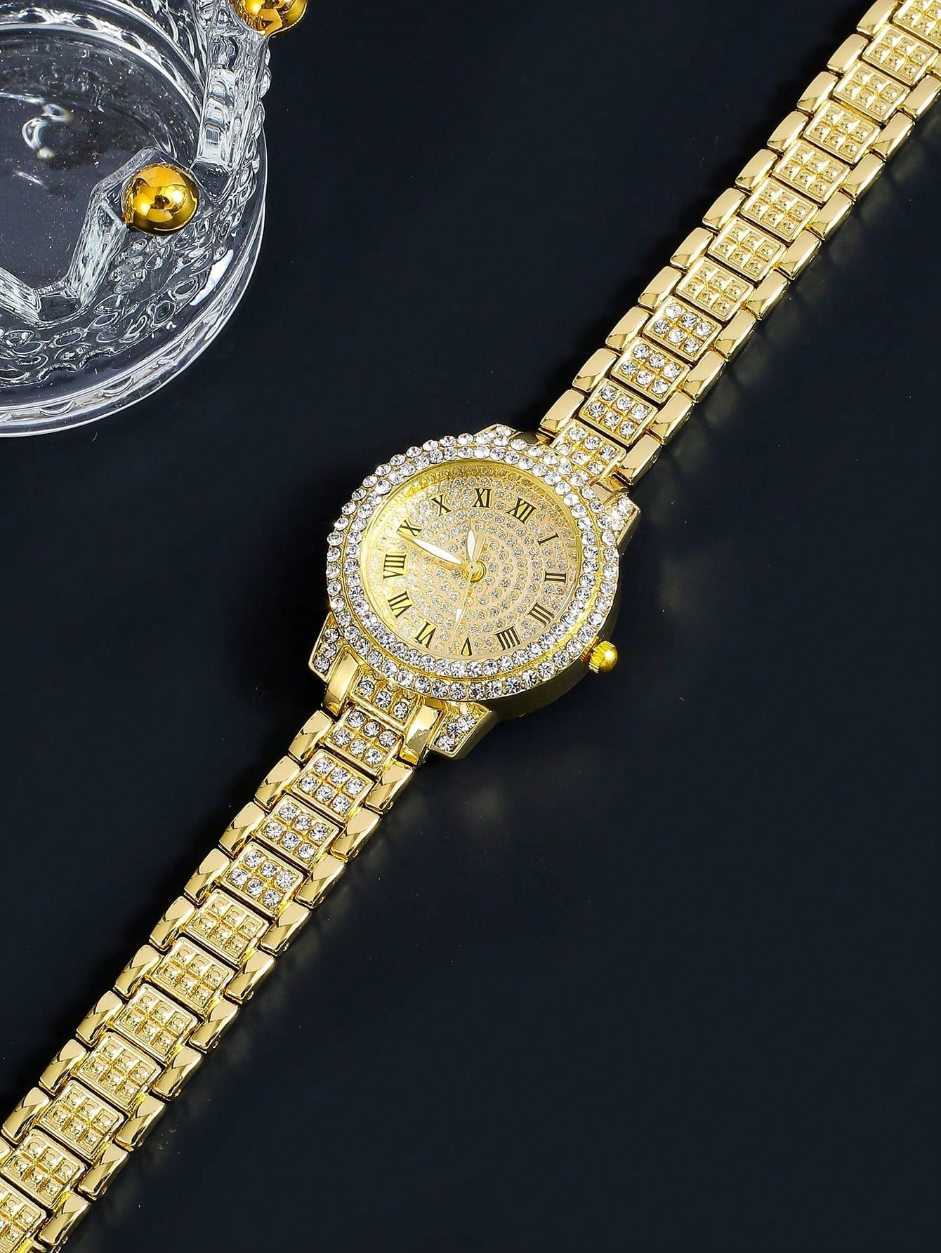 Women'S Bestseller Luxurious Full Rhinestone Bracelet Watch, Diamond Necklace, Earrings, Bracelet 5-Pcs Set