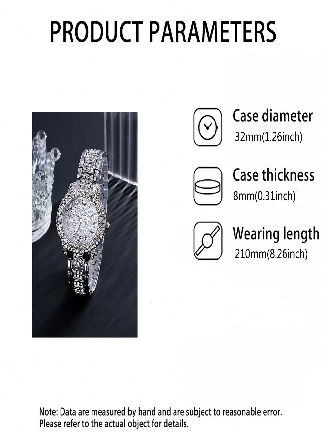 Women'S Bestseller Luxurious Full Rhinestone Bracelet Watch, Diamond Necklace, Earrings, Bracelet 5-Pcs Set