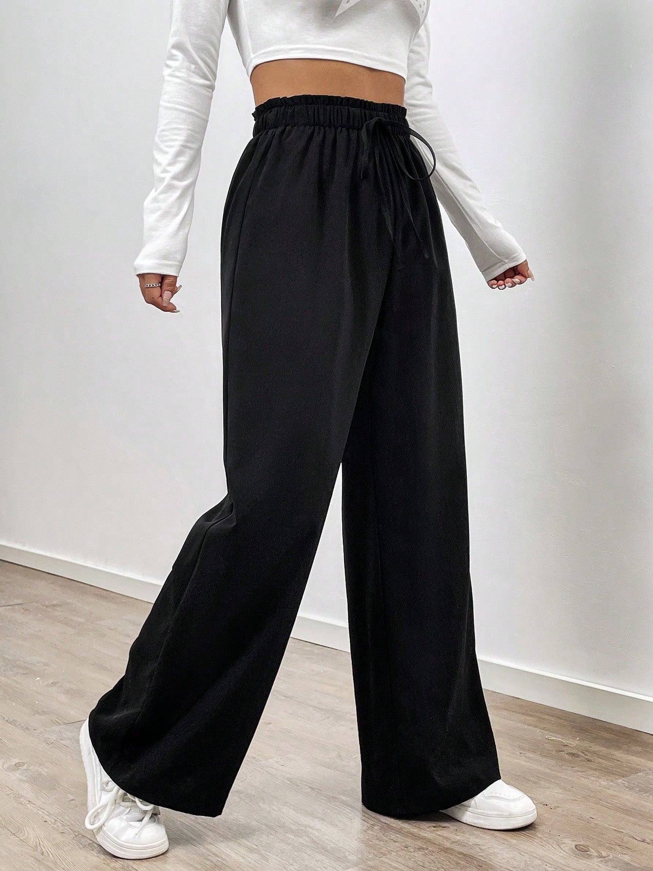 Women'S Loose Wide Leg Pants With Front Tie Knot