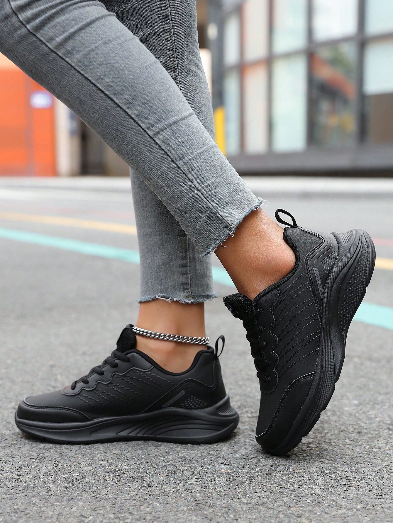 Ladies' Sports Running Shoes For Spring And Autumn, Fashionable, Casual, Waterproof, Anti-Slip, Large Size Leather Upper