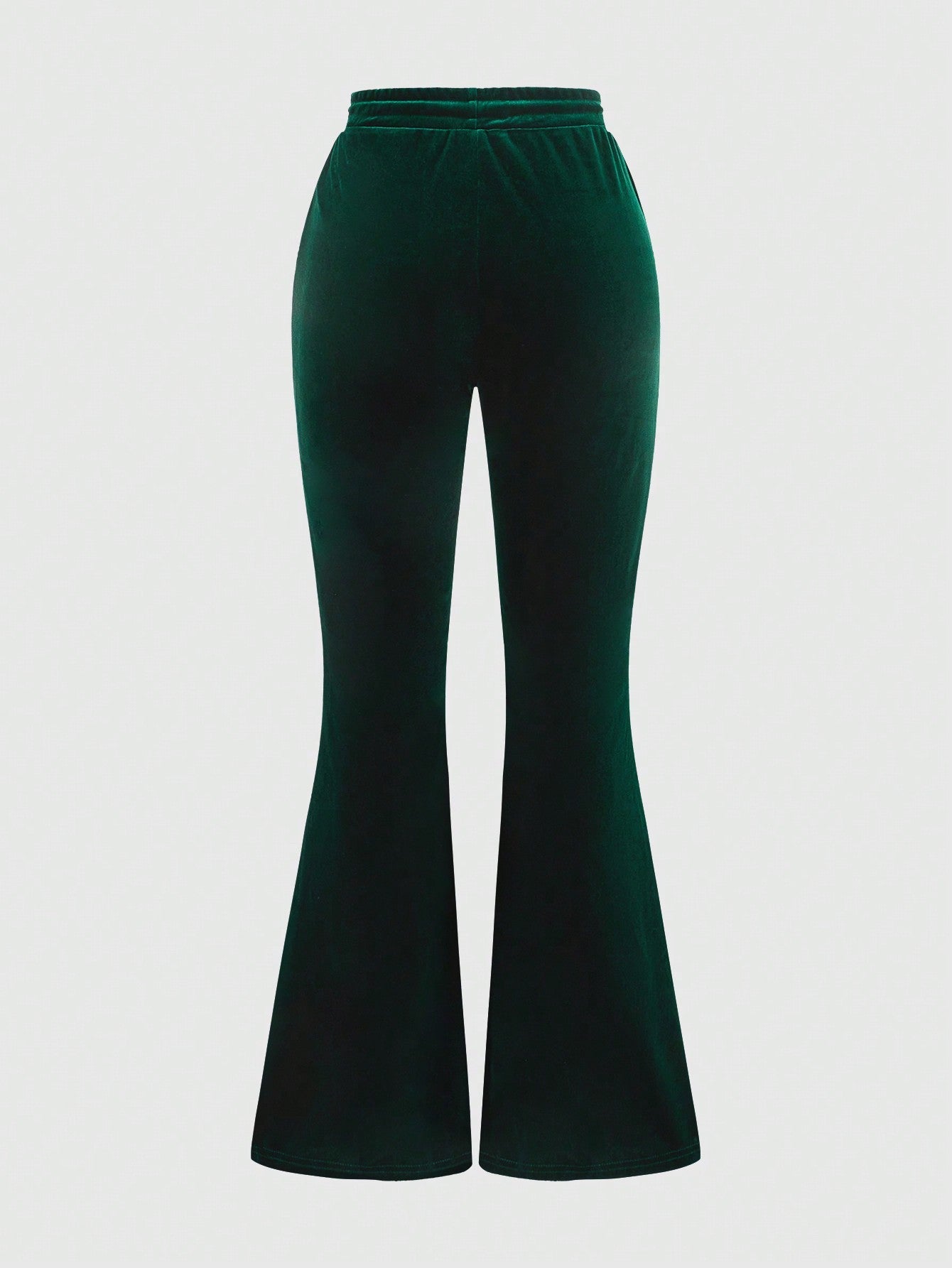 ROMWE Goth Velvet Dark Green Embroidered Snake Bell Sleeve Elastic Waist Tie Pants For Women