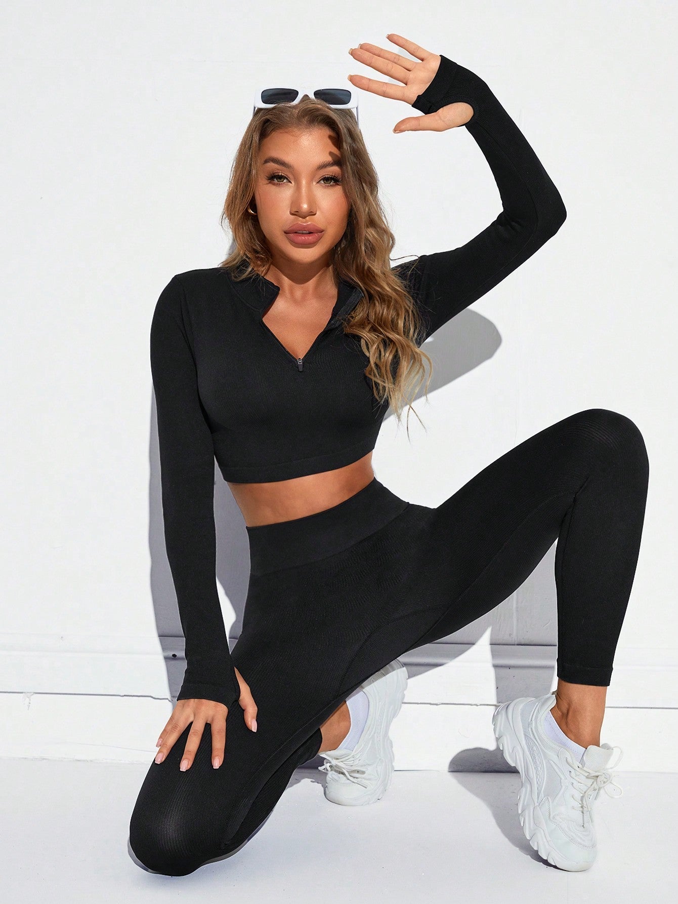 Women's Seamless Color Block Letter Printed Fitness Suit