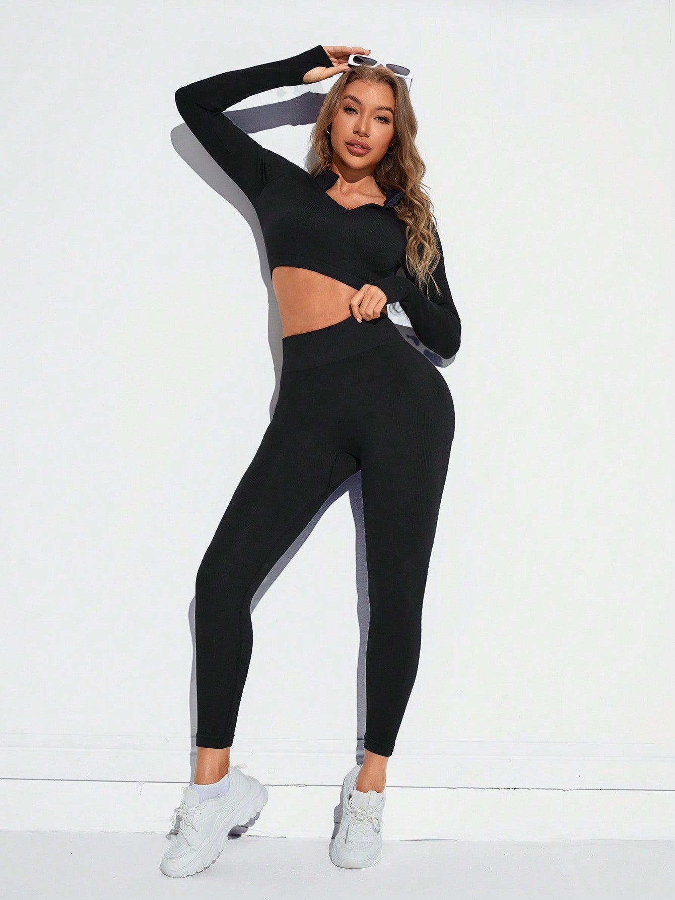 Women's Seamless Color Block Letter Printed Fitness Suit