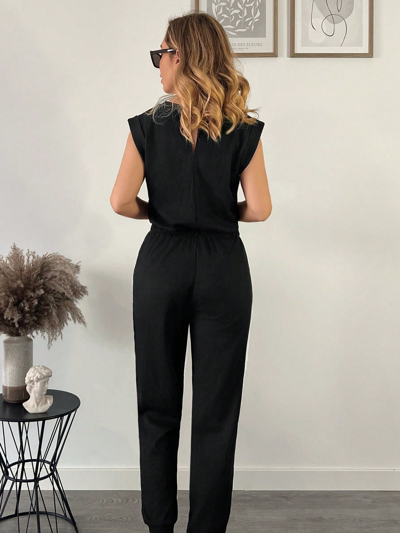 LUNE Women'S Solid Color Drawstring Waist Jumpsuit