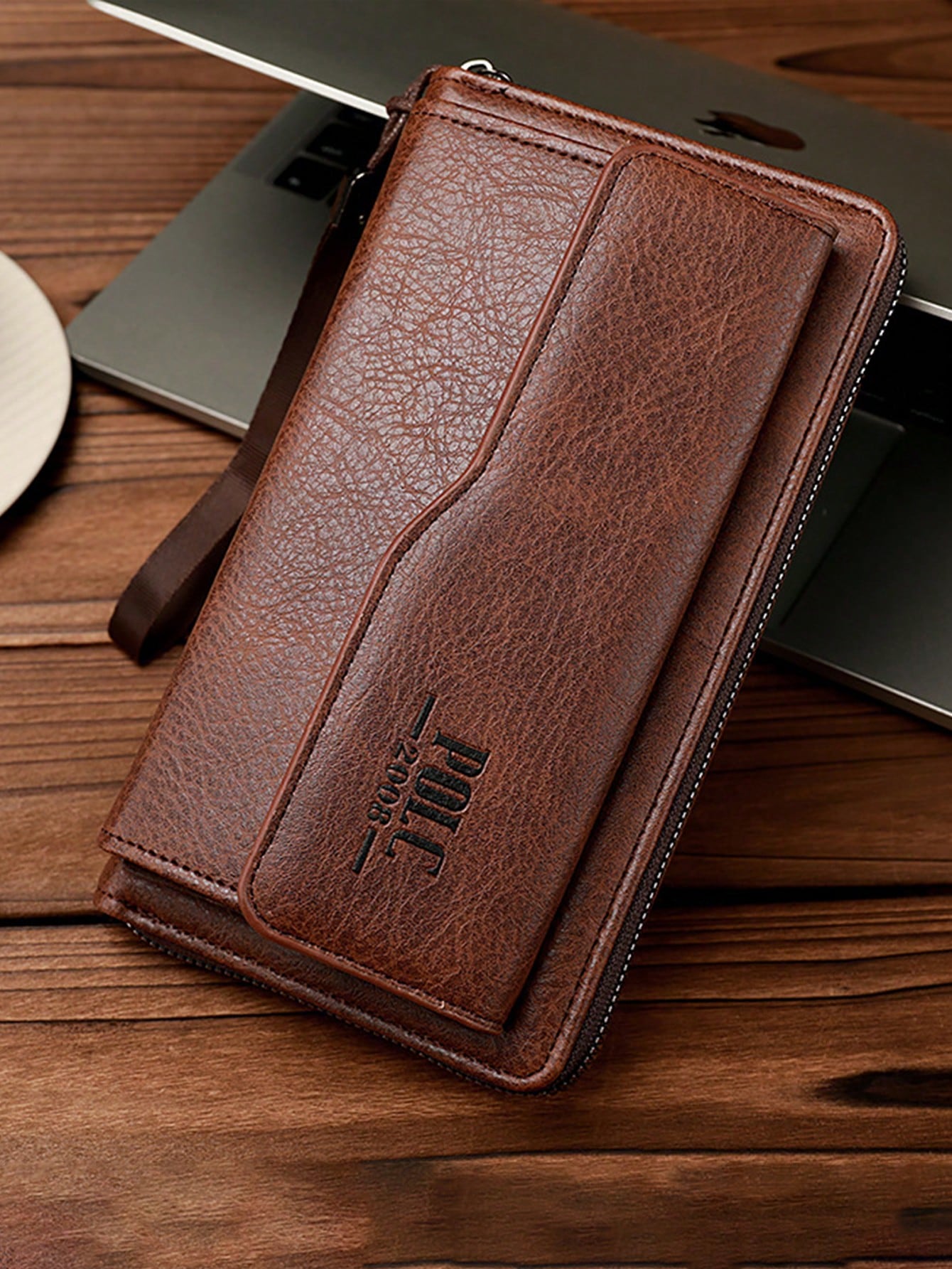 1pc Men'S Brown Pu Leather Wallet With Large Capacity Card Slots And Phone Pocket