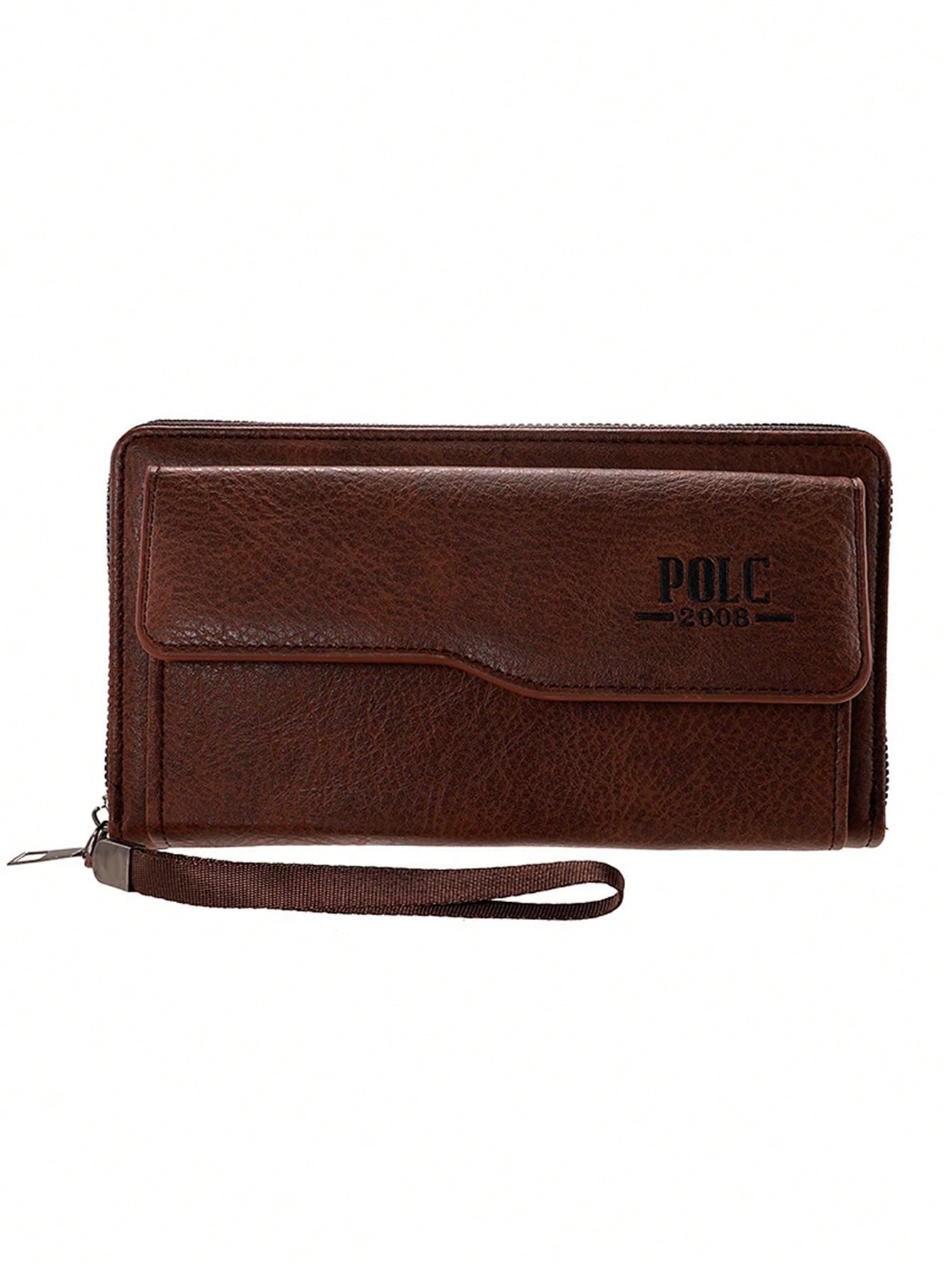 1pc Men'S Brown Pu Leather Wallet With Large Capacity Card Slots And Phone Pocket