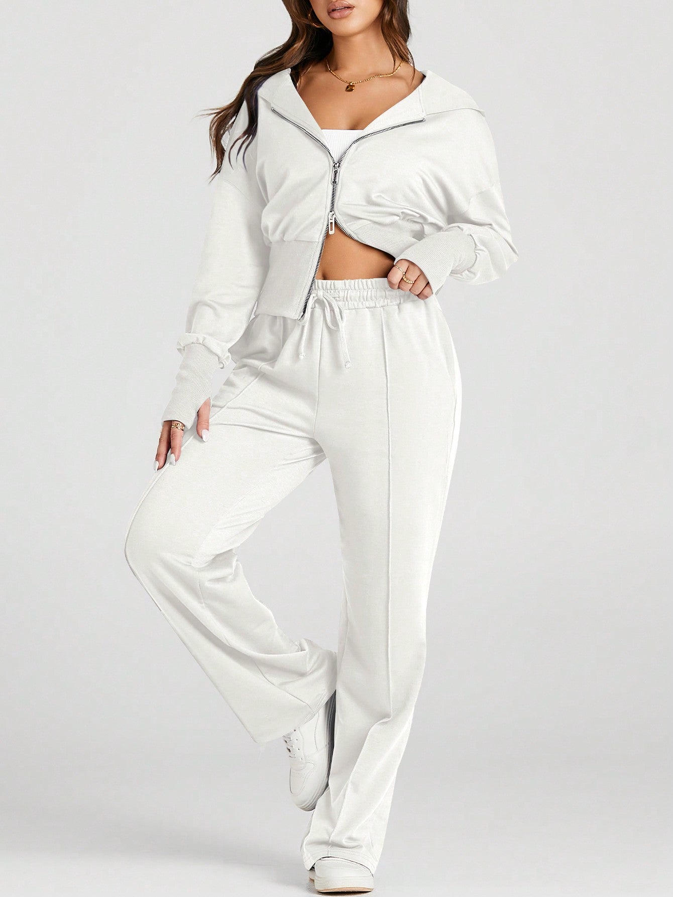 Womens Zip Up Hoodie Jacket Sweatsuits with Sweatpant Track Suits 2 Pcs Casual Outfit Workout Tracksuits