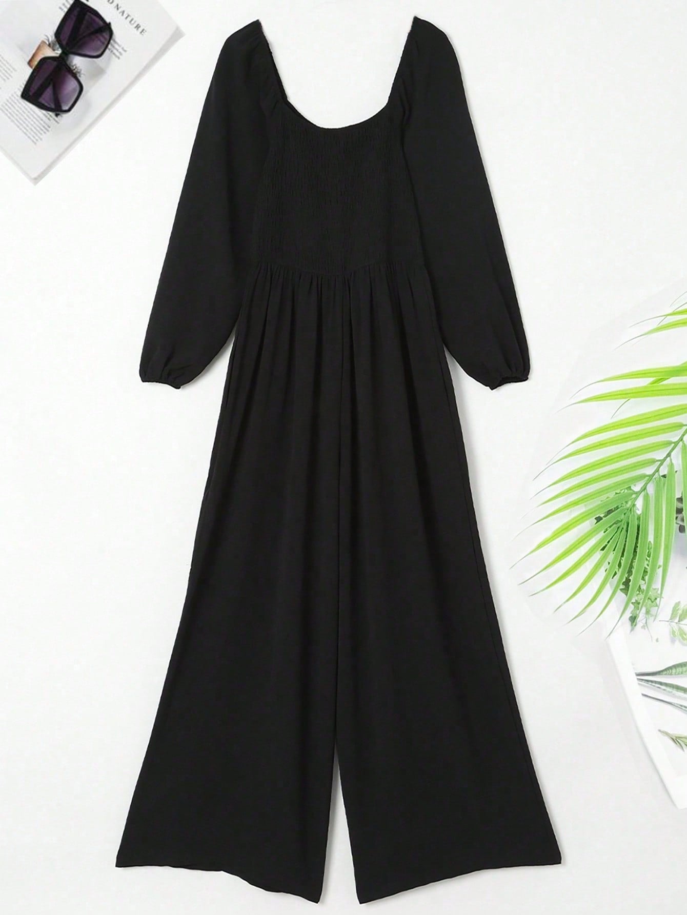 Acelitt Solid Wide Leg Jumpsuit