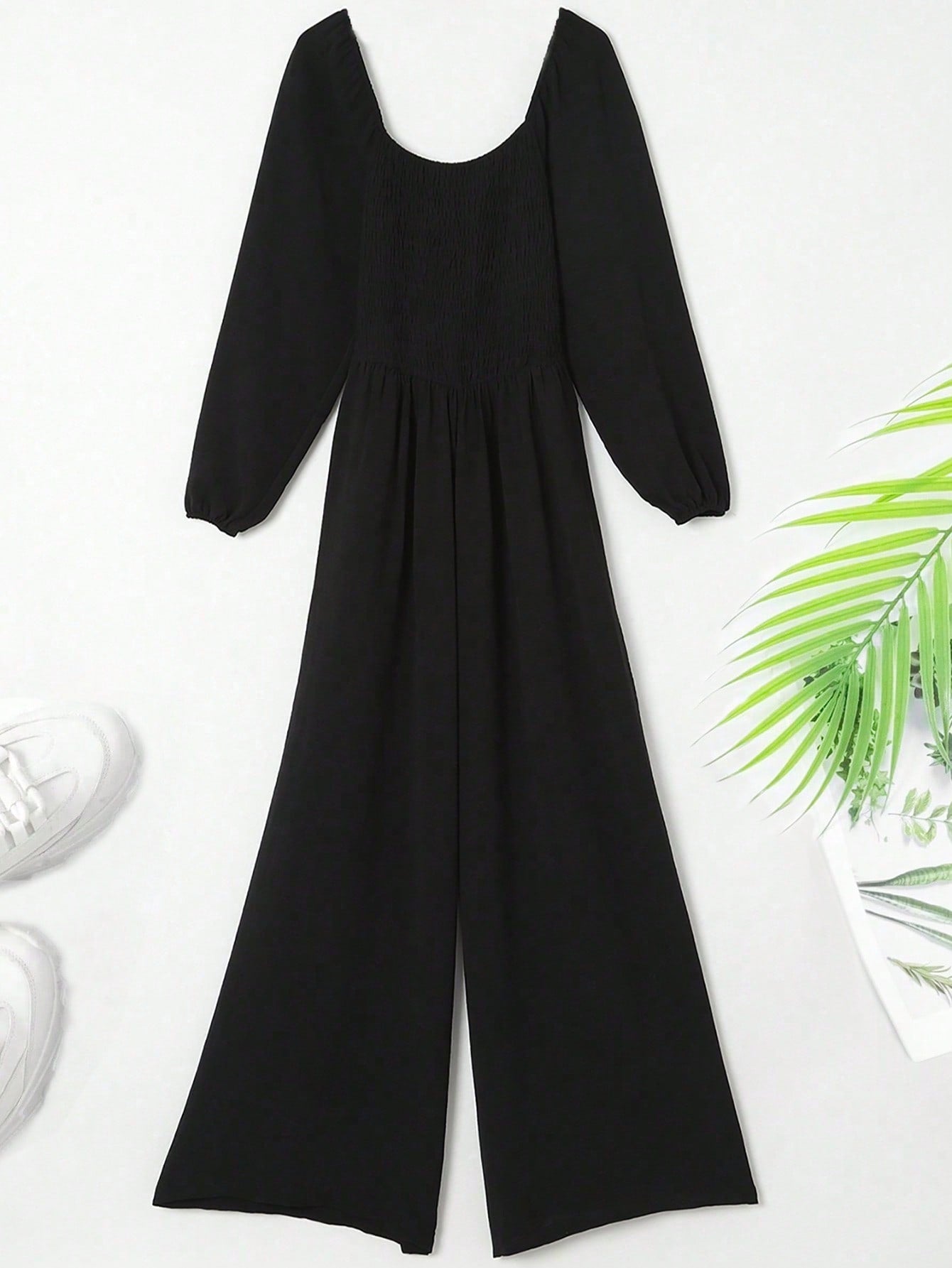 Acelitt Solid Wide Leg Jumpsuit