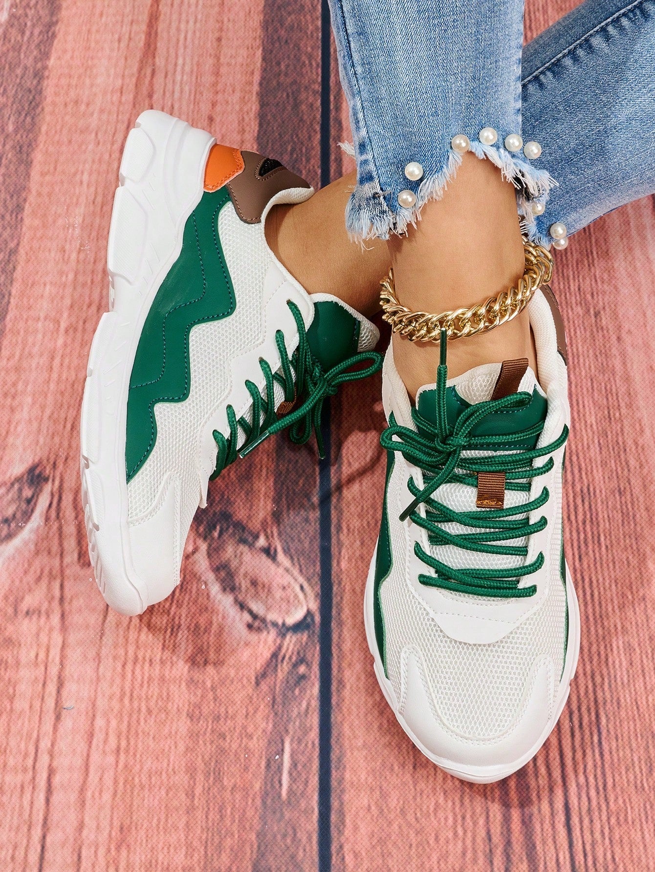 Color Block Lace-up Front Chunky Sneakers