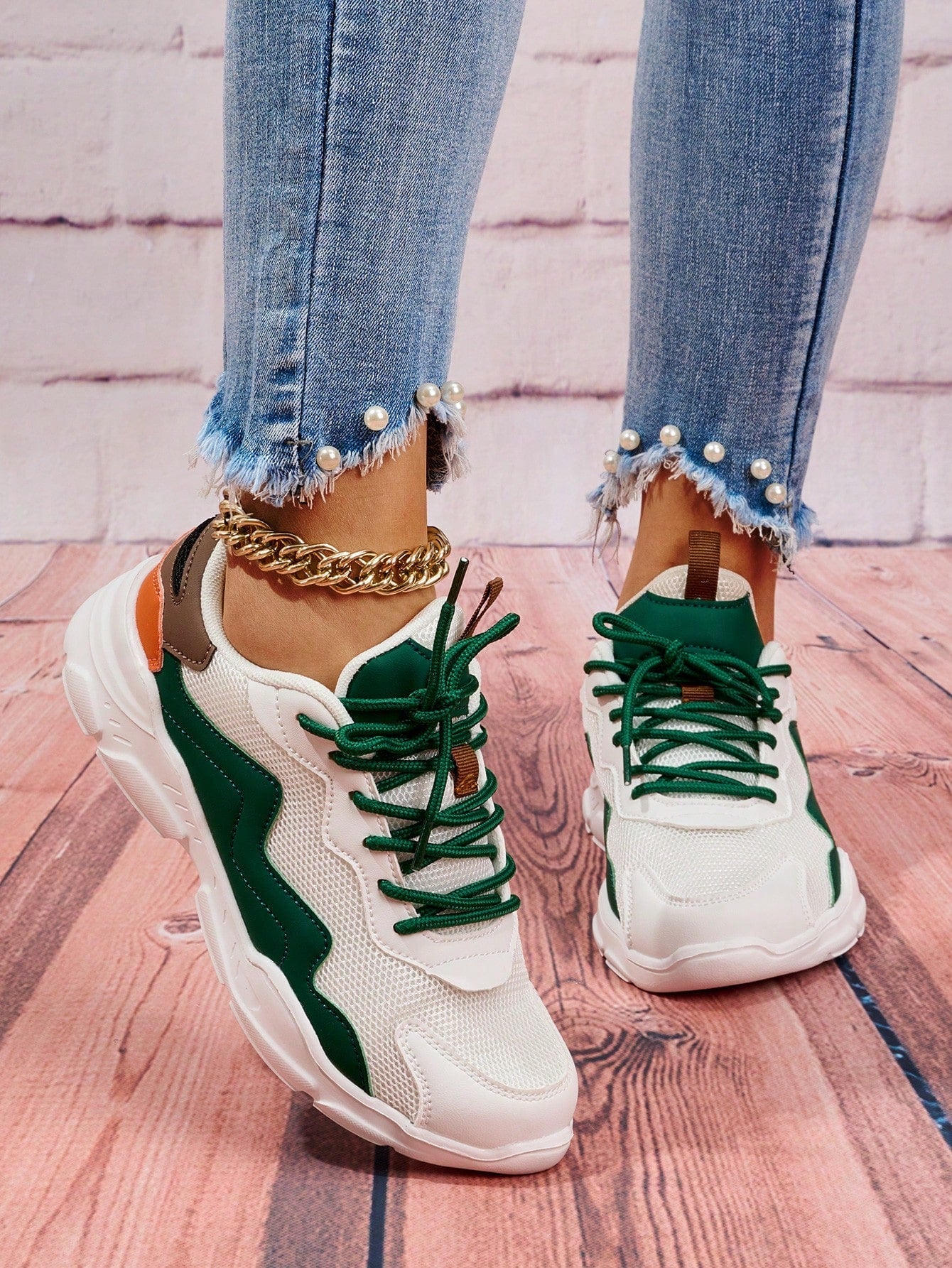 Color Block Lace-up Front Chunky Sneakers