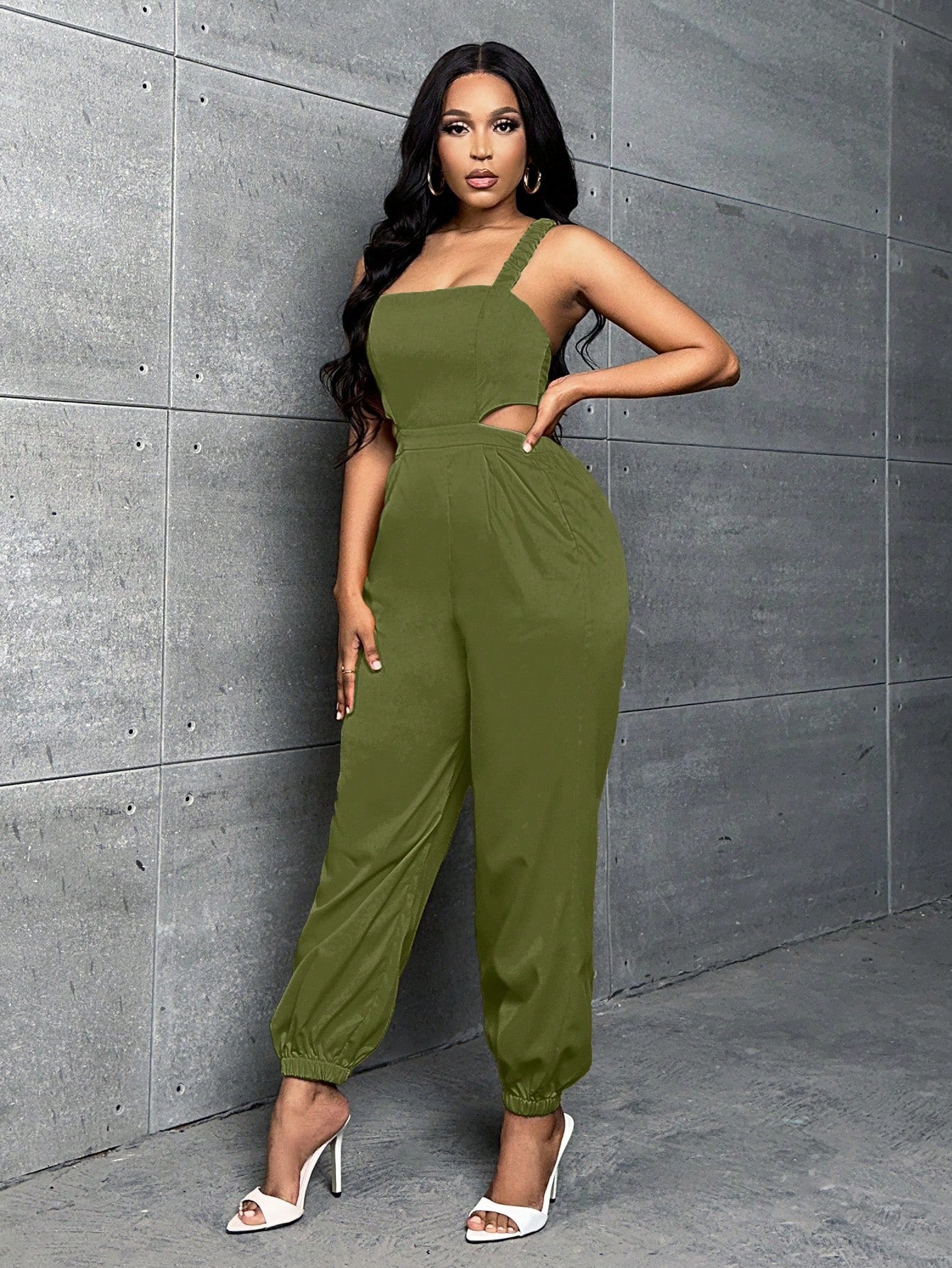 Slayr Solid Slant Pocket Cut Out Waist Cami Jumpsuit