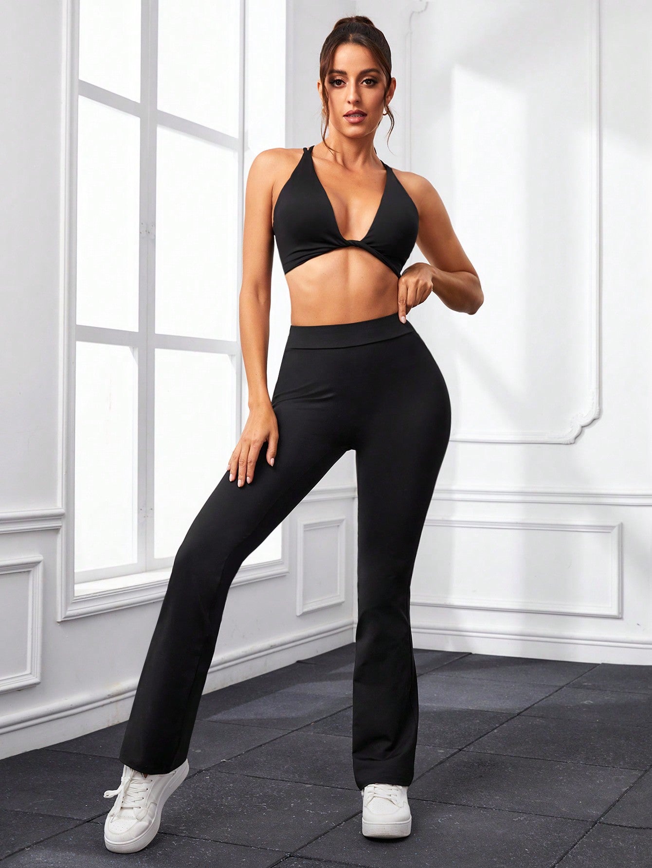 Daily&Casual Women'S Cross Strap Backless Sports Bra And Leggings Set