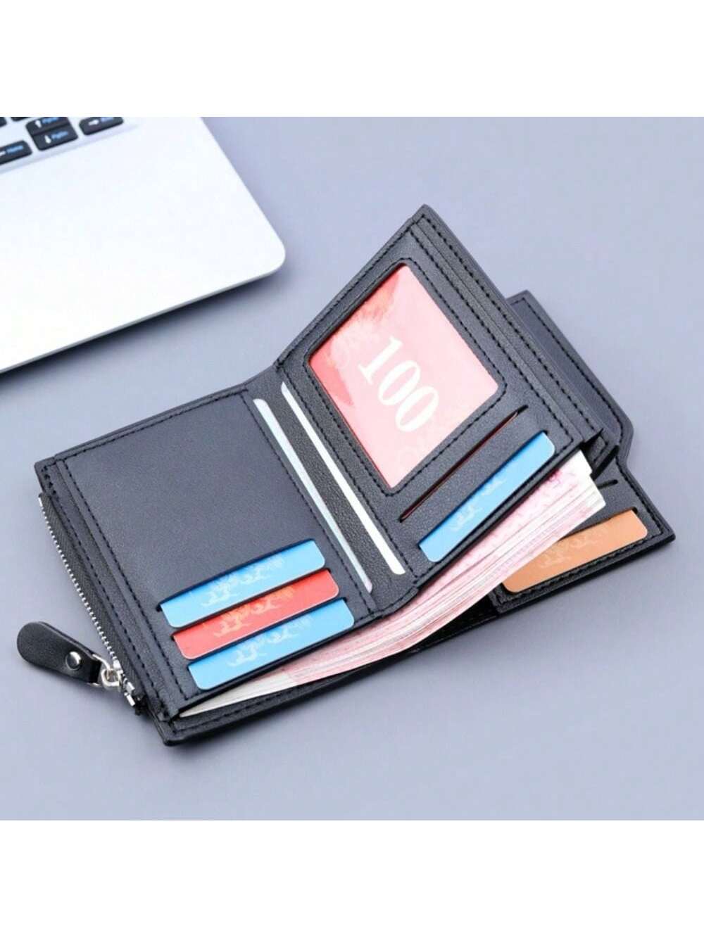 1 Pcs PU Leather Men'S Wallet Clutch Bag Card Holder Short Wallets Zipper Large Capacity Vintage Male Purses