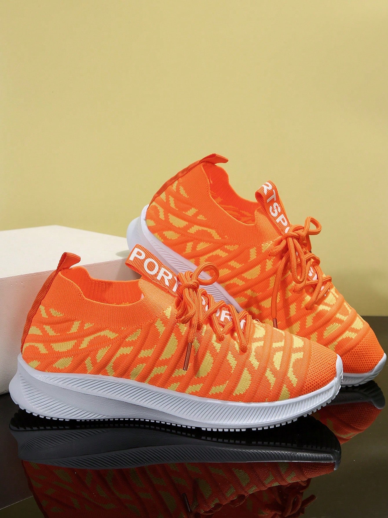 ROMWE New Spring & Autumn Arrival Orange Women'S Casual Sneakers, Lightweight Shock-Absorbing Running Shoes With Breathable Mesh