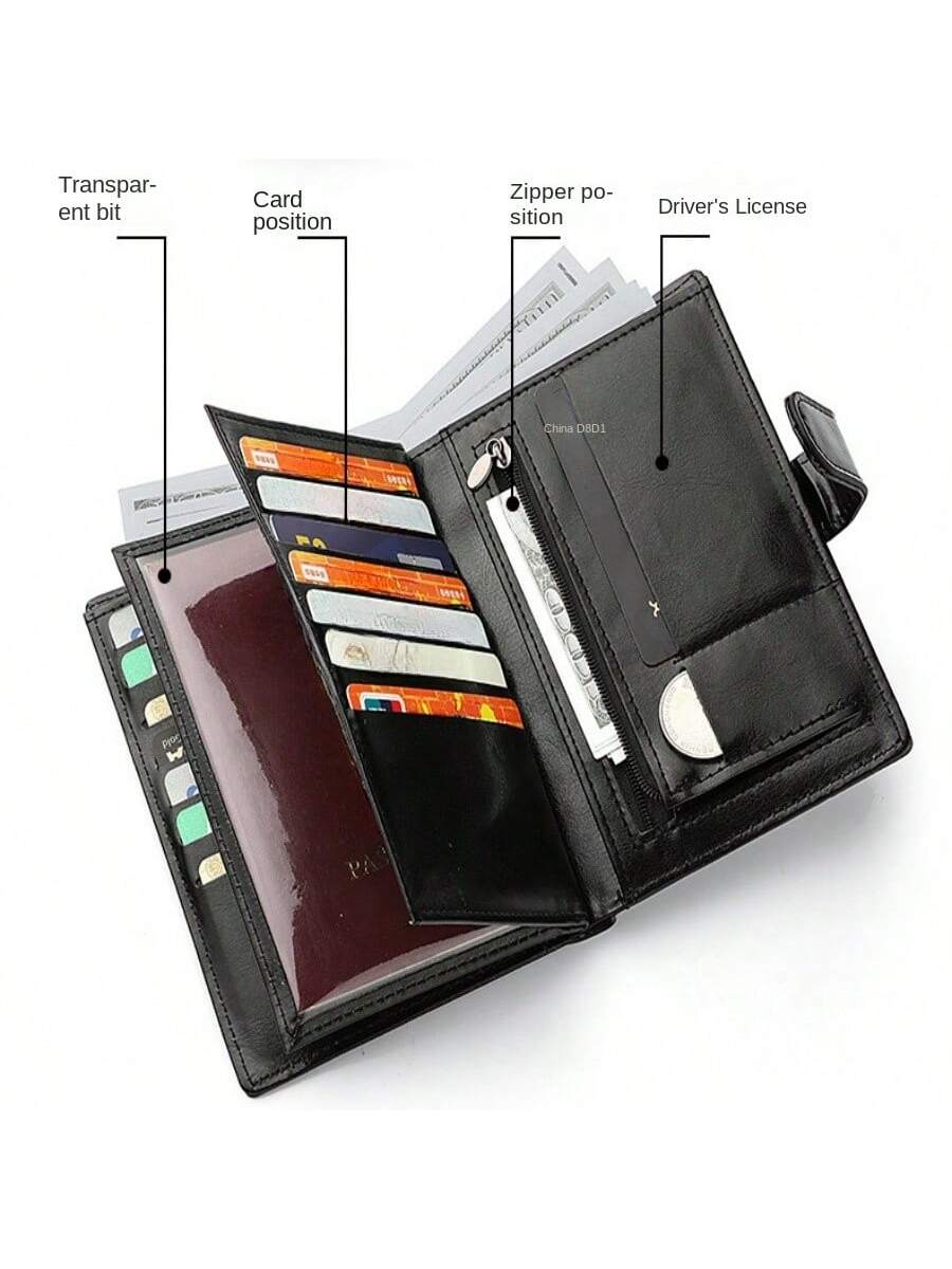 New Large-Capacity Men'S Wallet With Driver'S License & Card Holder, Multi-Functional Passport Wallet