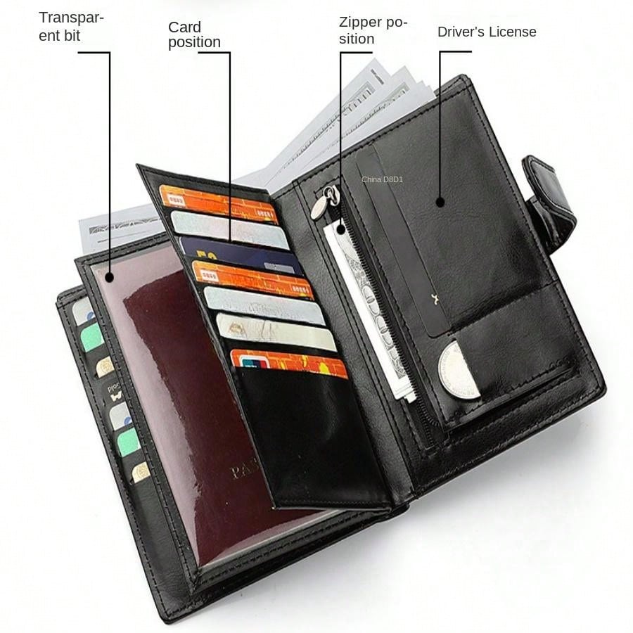 New Large-Capacity Men'S Wallet With Driver'S License & Card Holder, Multi-Functional Passport Wallet