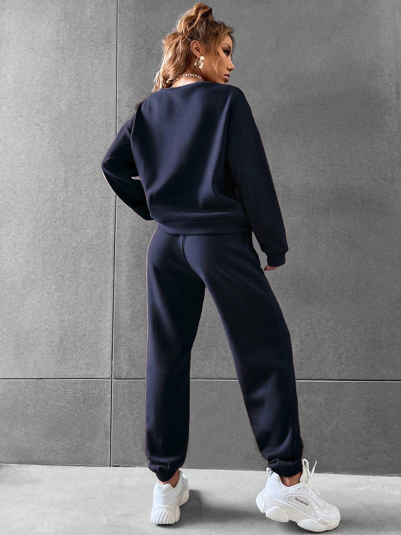 Solid Drop Shoulder Sweatshirt & Sweatpants