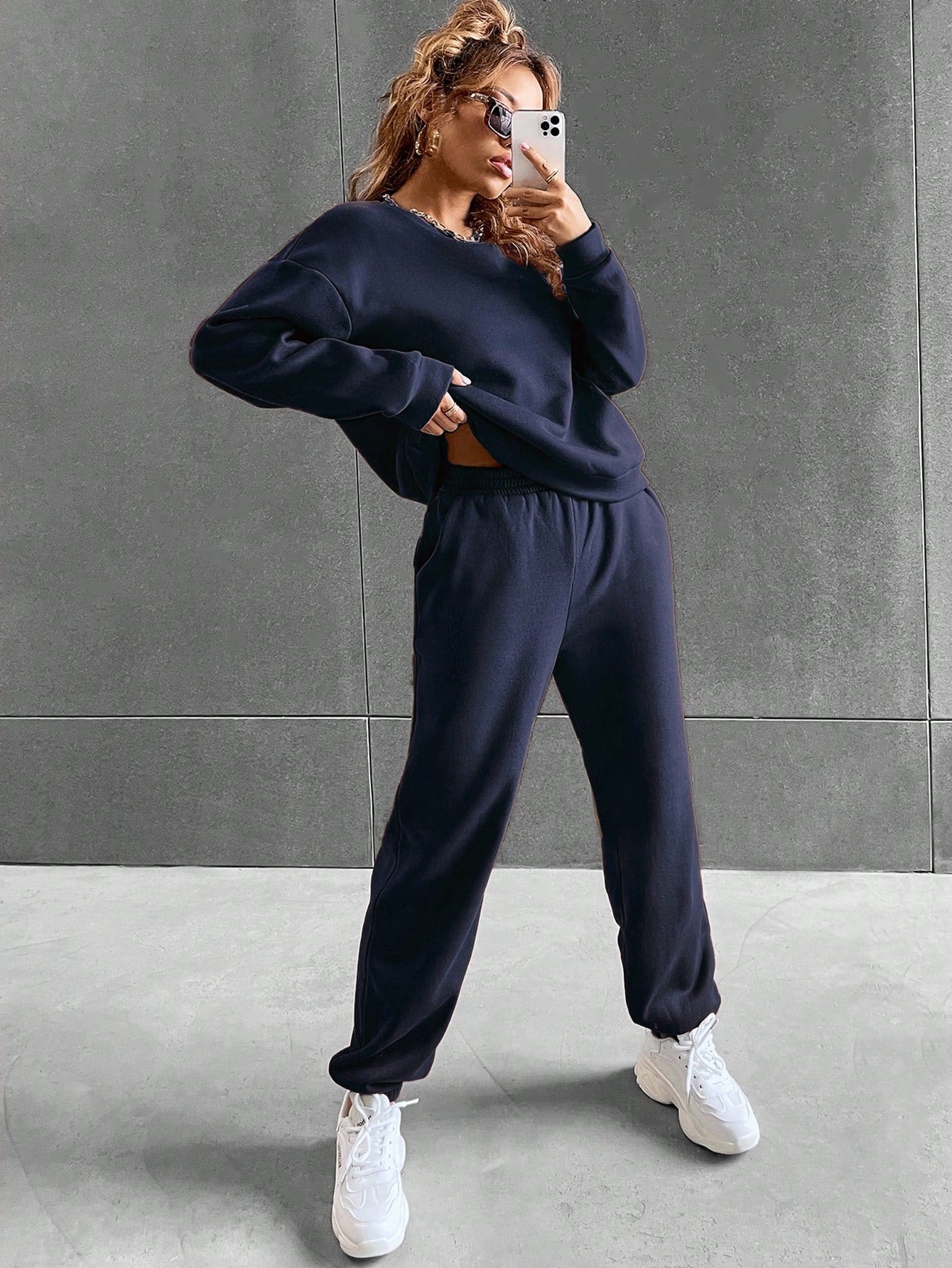 Solid Drop Shoulder Sweatshirt & Sweatpants