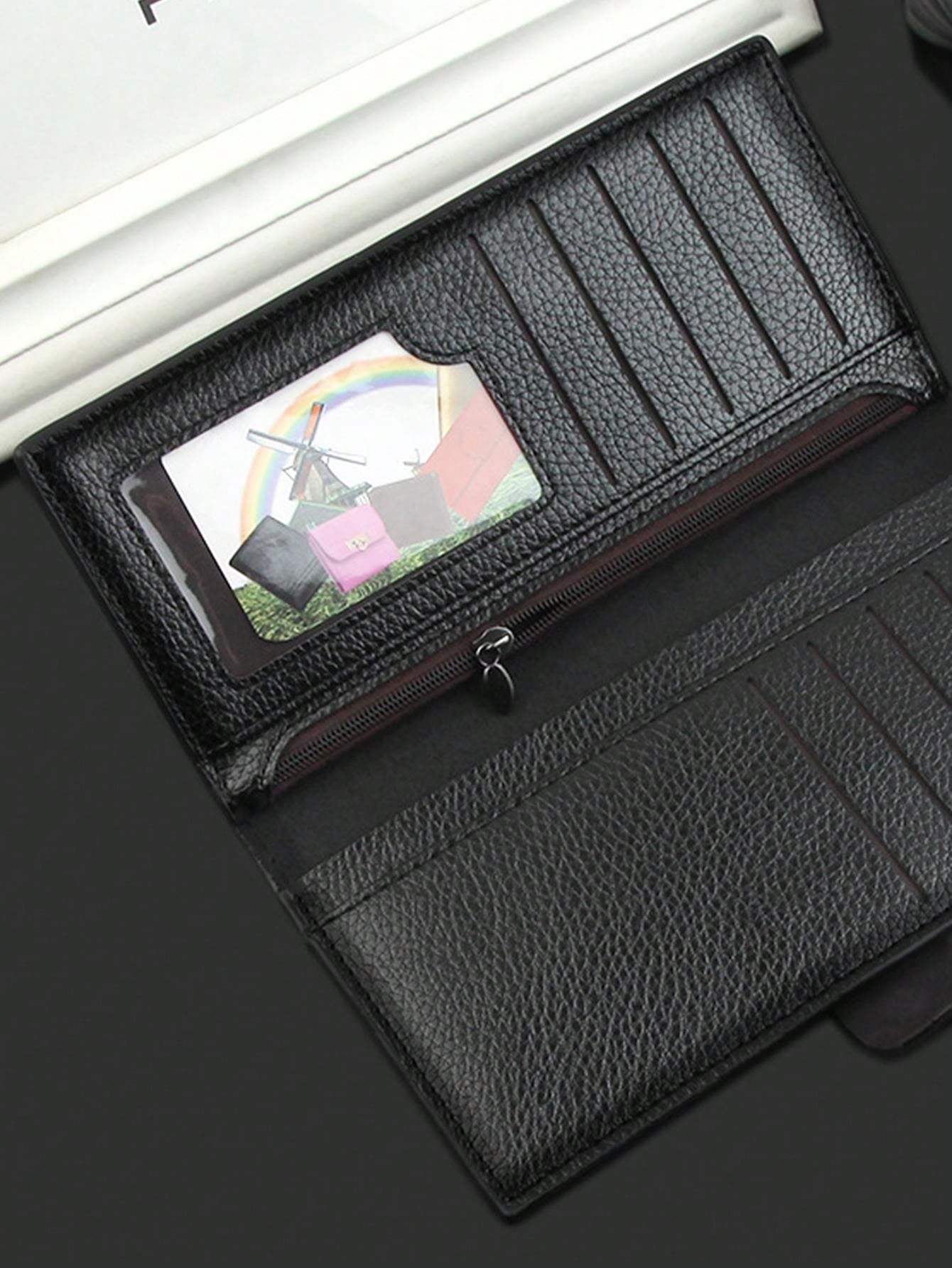 1pc Men'S Stylish Business Clutch Wallet With Inner Zipper, Multiple Card Slots And Large Capacity